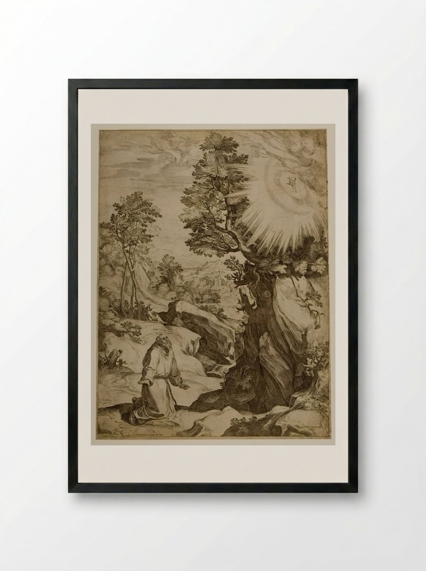 Saint Francis Receiving the Stigmata - Cornelis Cort - Framed Print Black