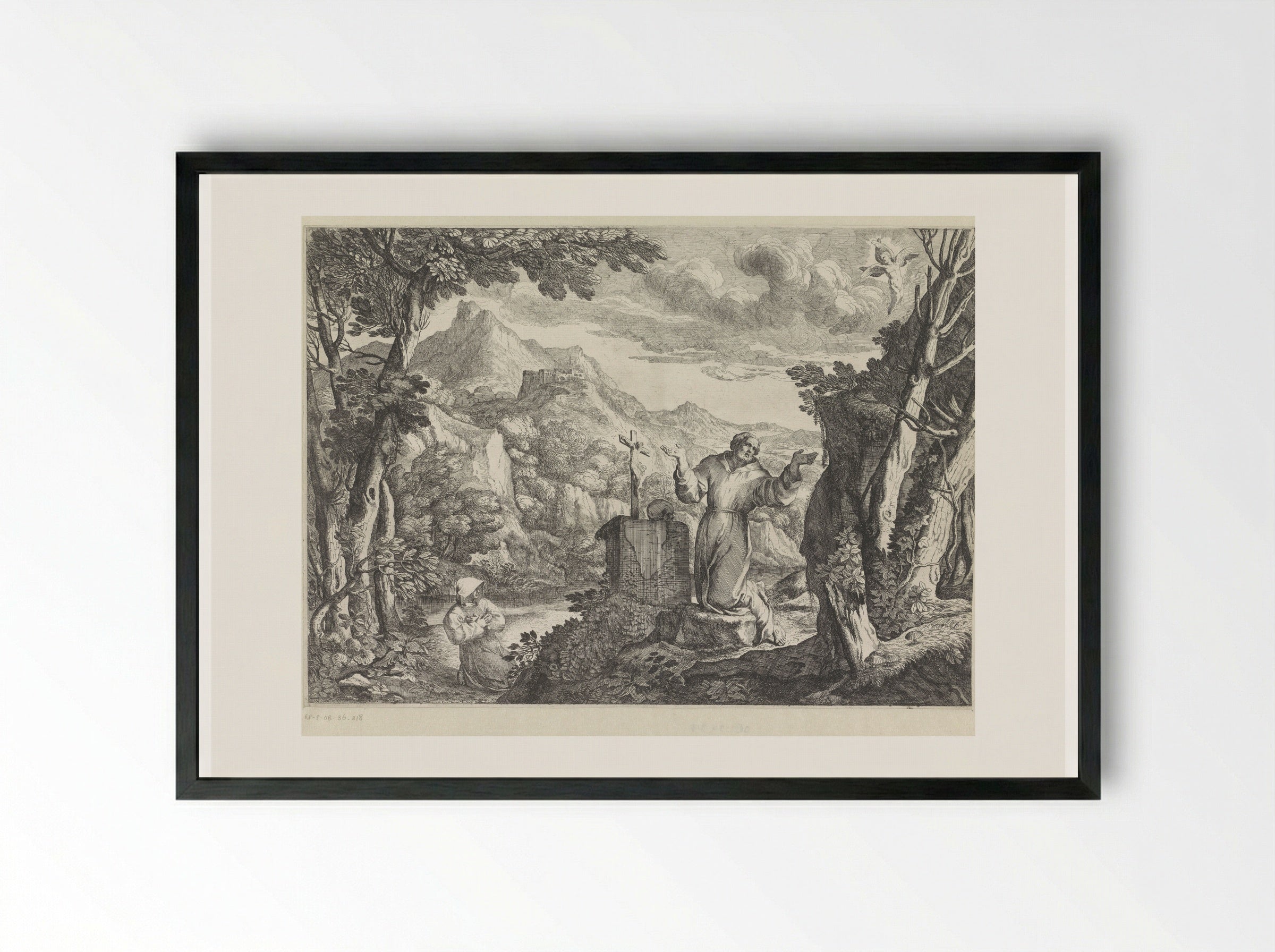 Saint Francis Receiving the Stigmata - Giovanni Francesco Grimaldi - Framed Print Black