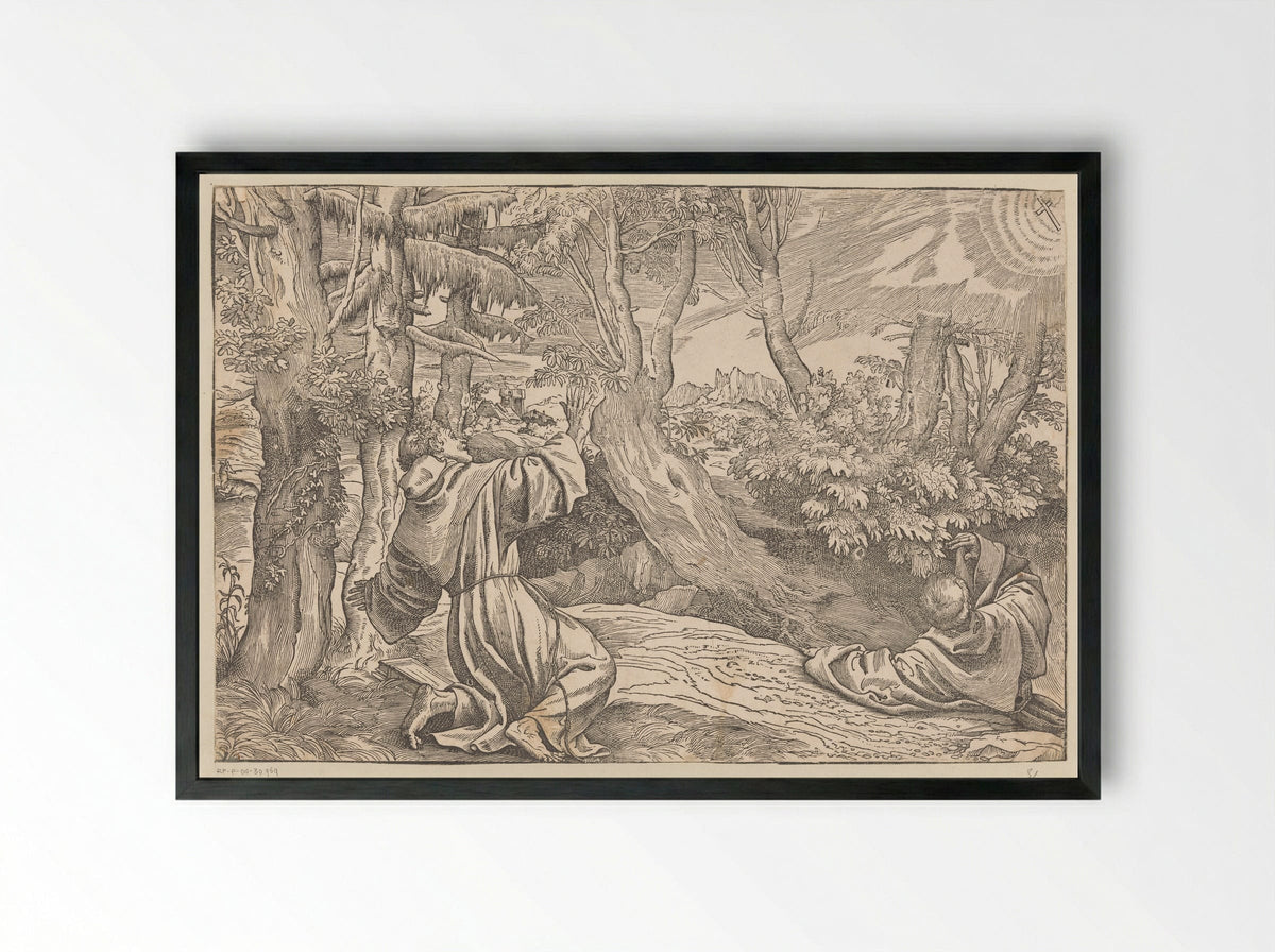 Saint Francis Receiving the Stigmata - Titian - Framed Print Black
