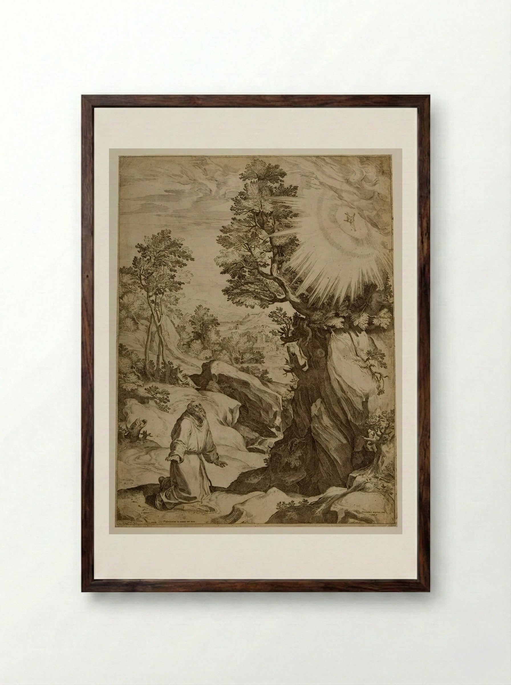 Saint Francis Receiving the Stigmata - Cornelis Cort - Framed Print Dark Wood