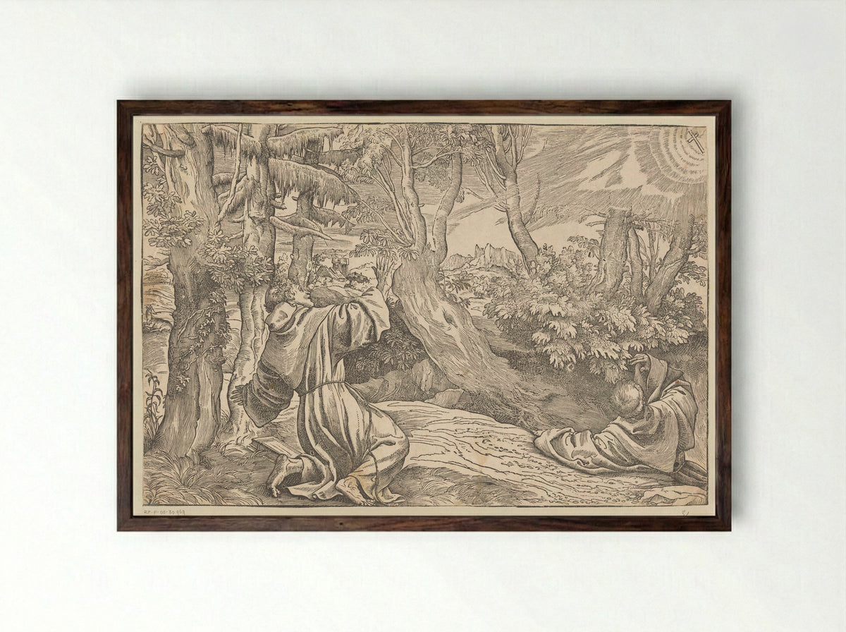 Saint Francis Receiving the Stigmata - Titian - Framed Print Dark Wood