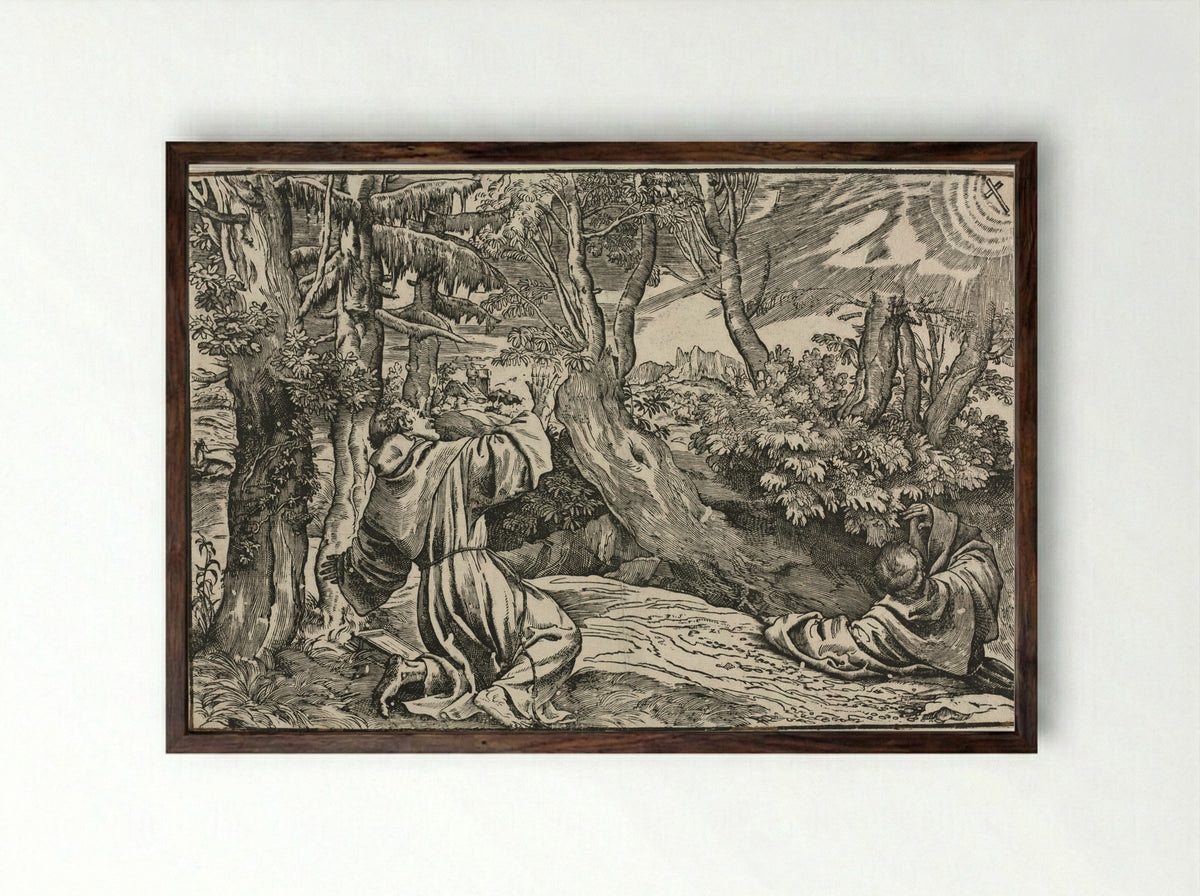 Saint Francis Receiving the Stigmata - Niccolo Boldrini - Framed Print Dark Wood