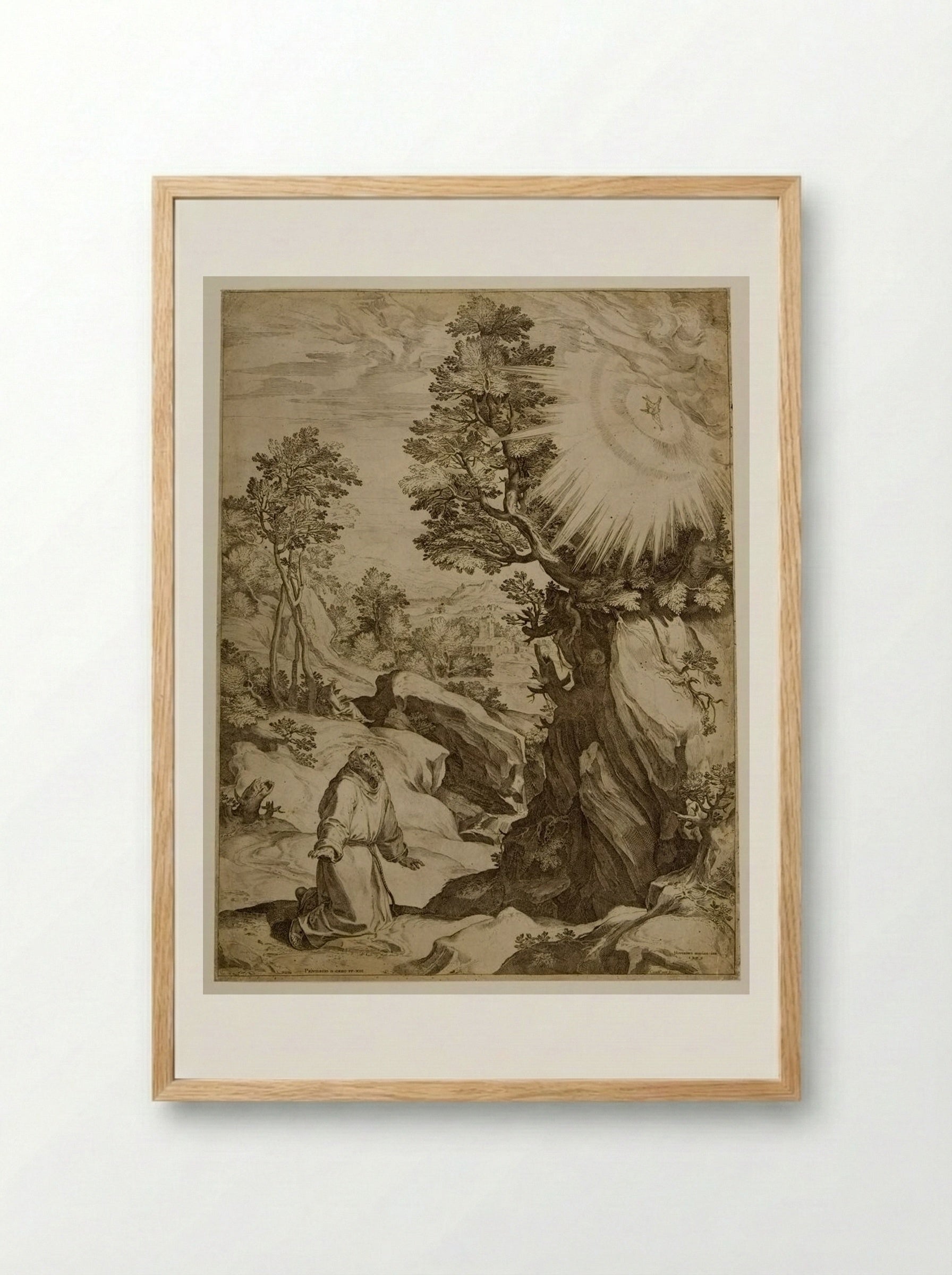 Saint Francis Receiving the Stigmata - Cornelis Cort - Framed Print Wood