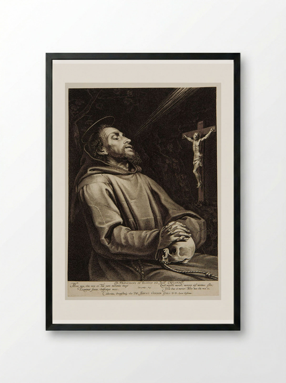 Saint Francis in Ecstasy before the Crucified Christ - Lucas Vorsterman I - Framed Print Black