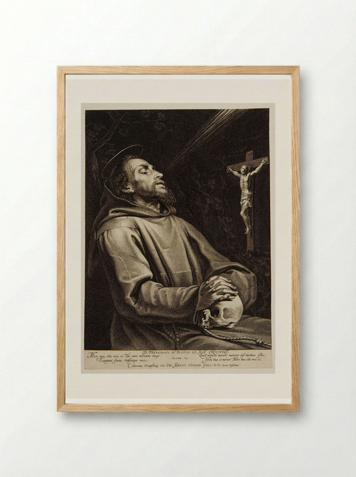 Saint Francis in Ecstasy before the Crucified Christ - Lucas Vorsterman I - Framed Print Wood