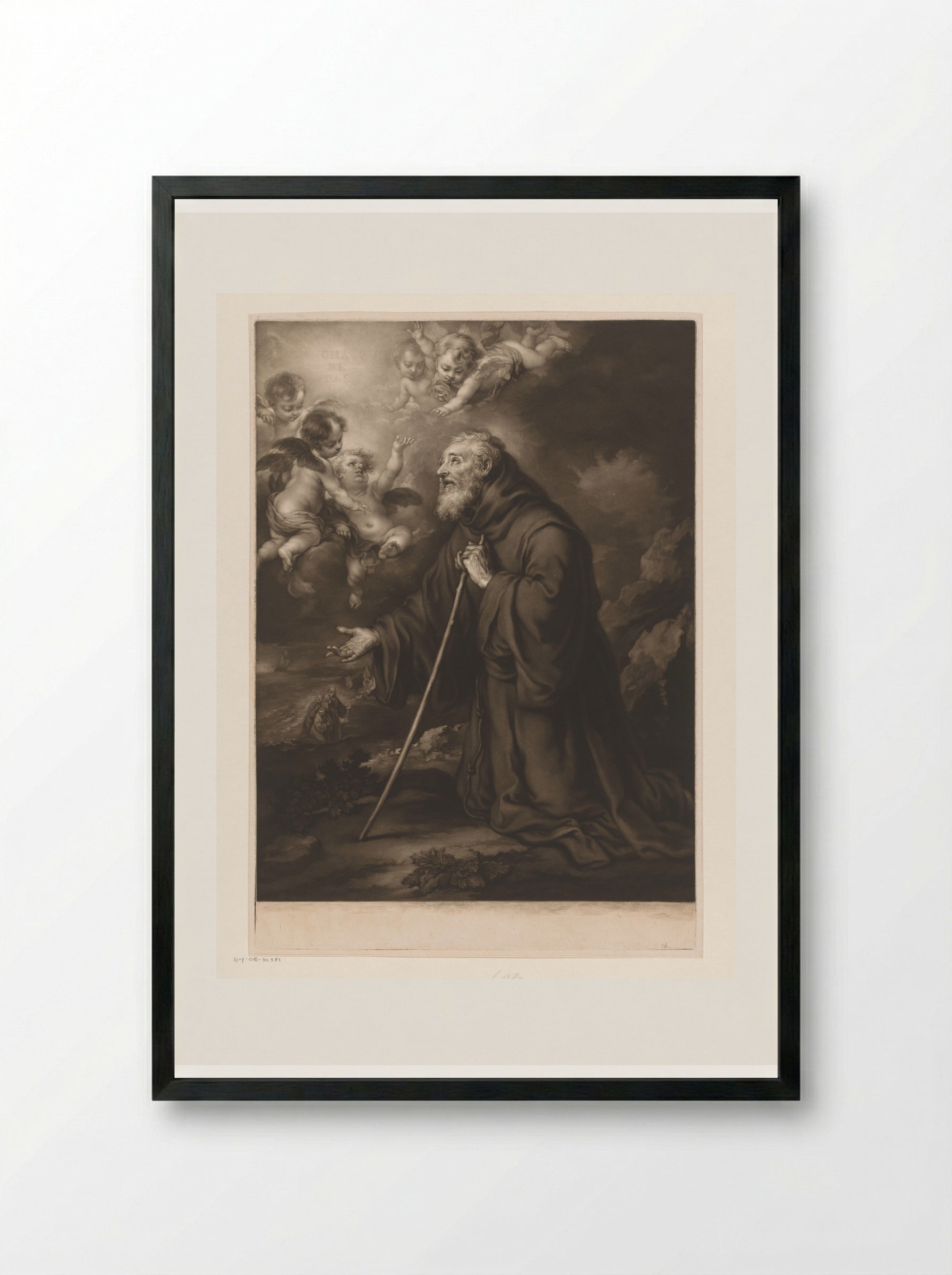 Saint Francis of Paola in Prayer - James McArdell - Framed Print Black
