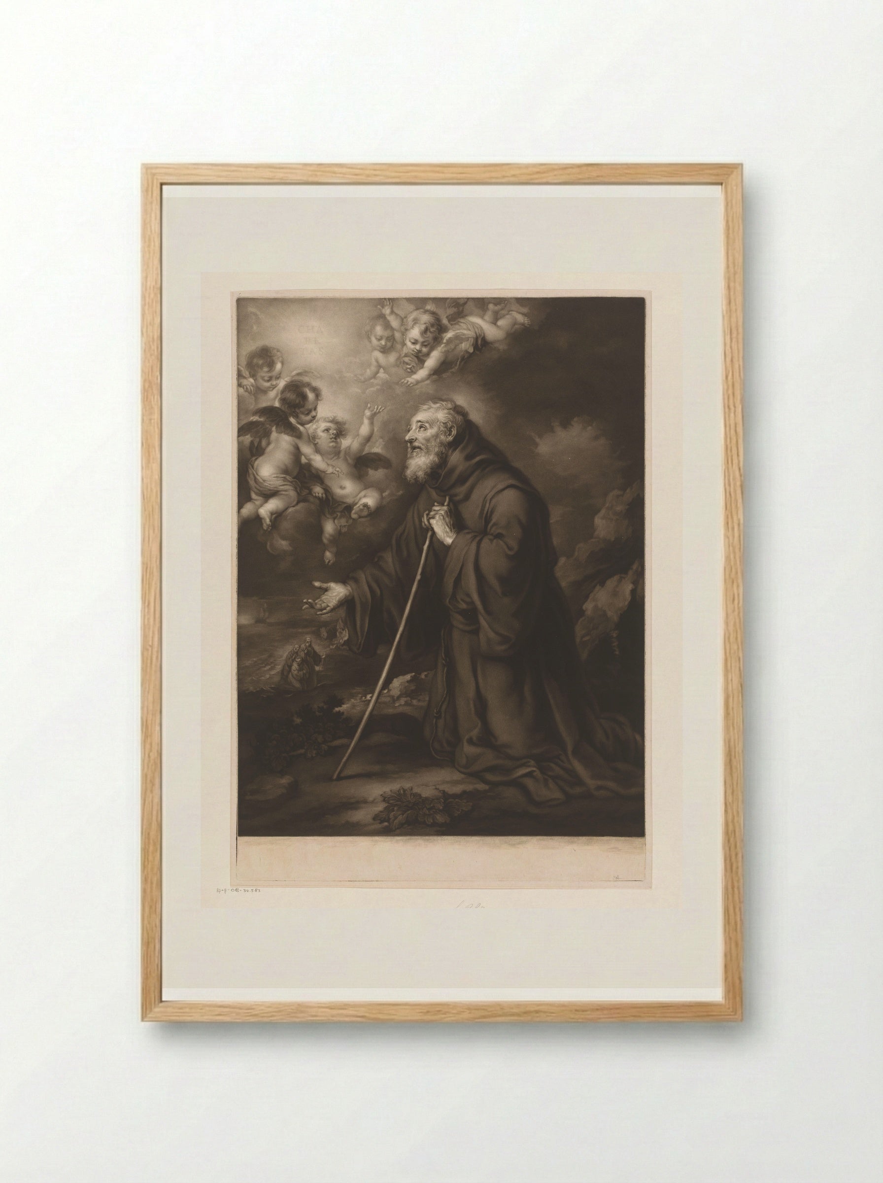 Saint Francis of Paola in Prayer - James McArdell - Framed Print Wood