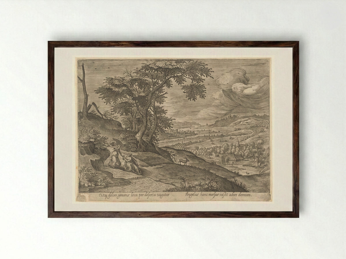 Saint Genevieve with an Angel - Philips Galle - Framed Print Dark Wood