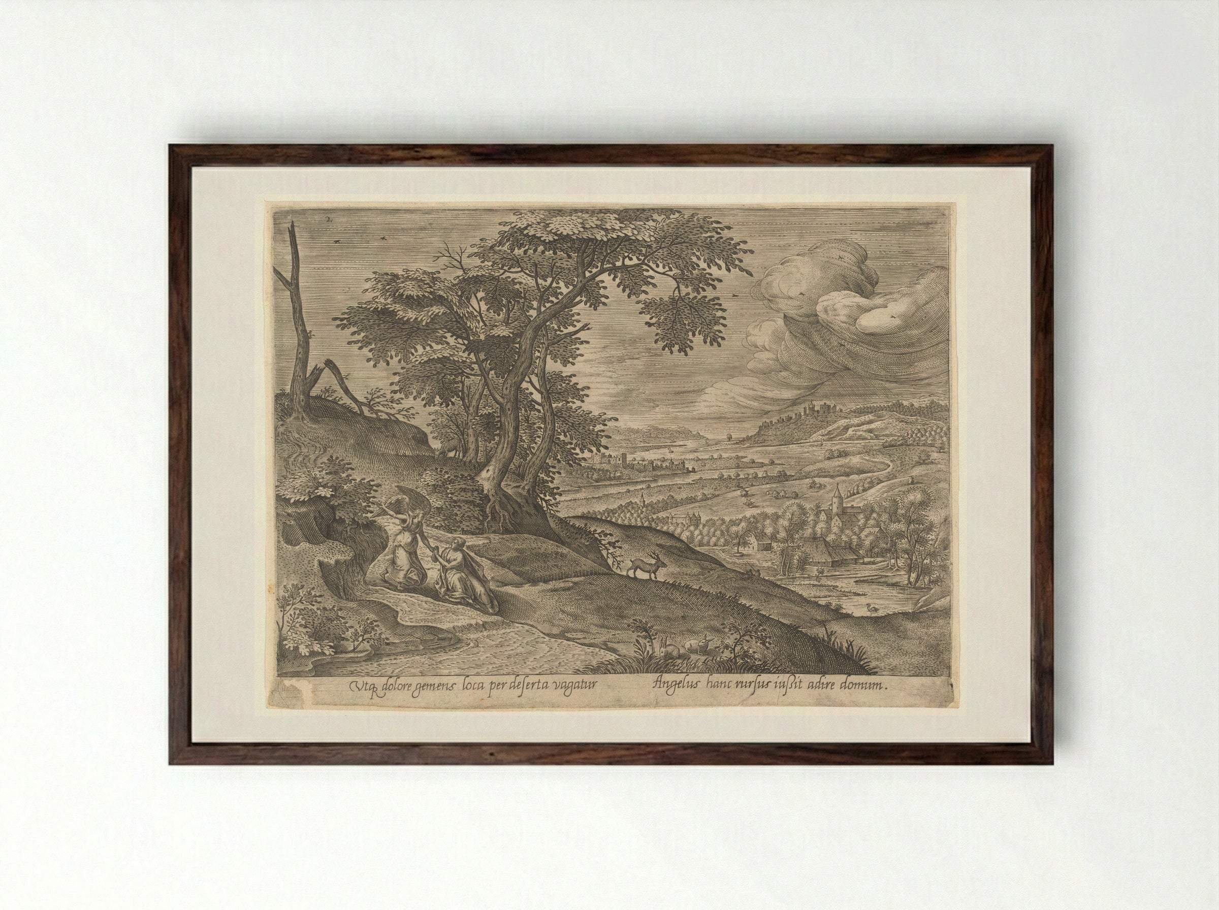Saint Genevieve with an Angel - Philips Galle - Framed Print Dark Wood