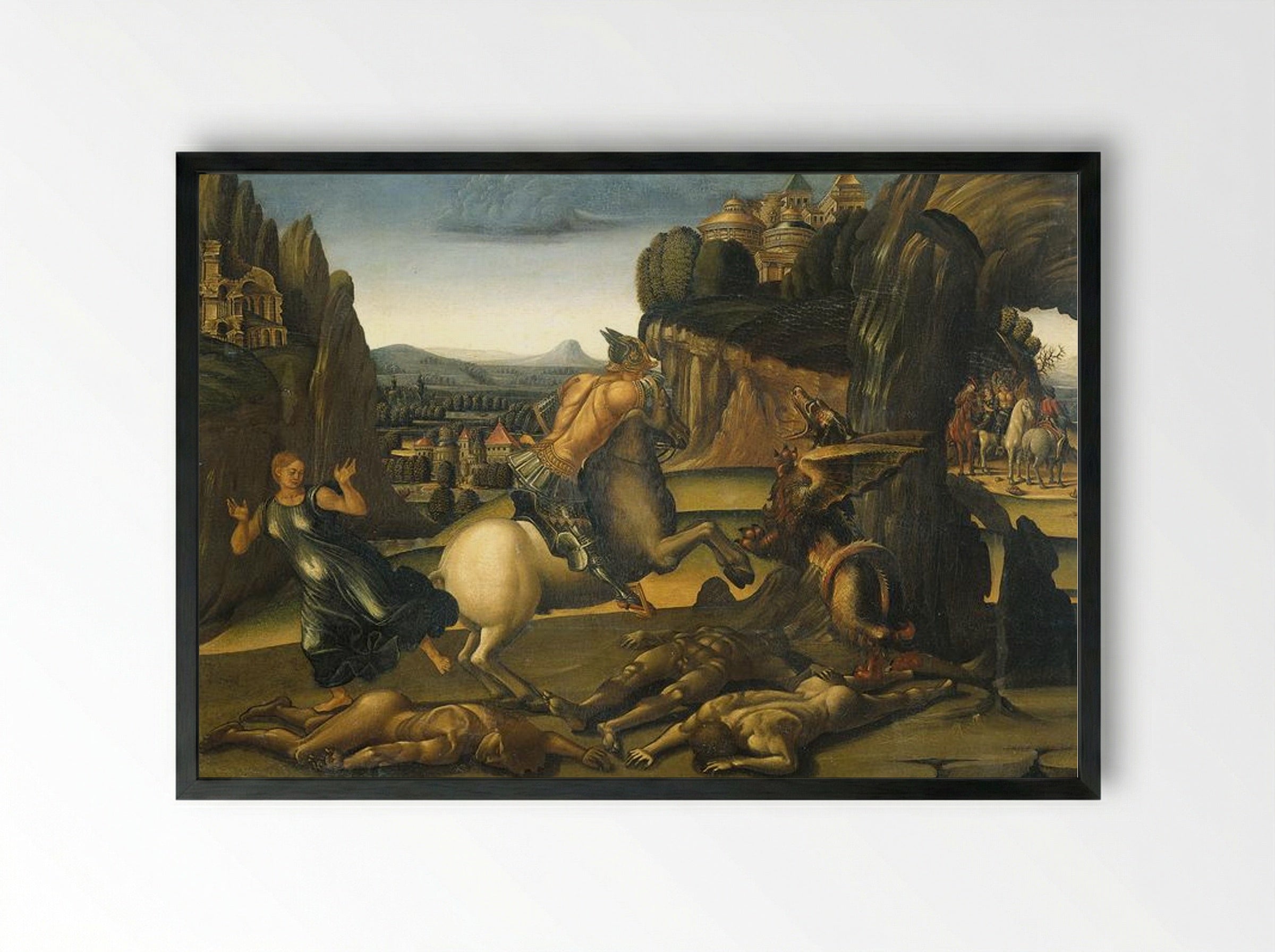 Saint George and the Dragon - Luca Signorelli - Framed Print Black