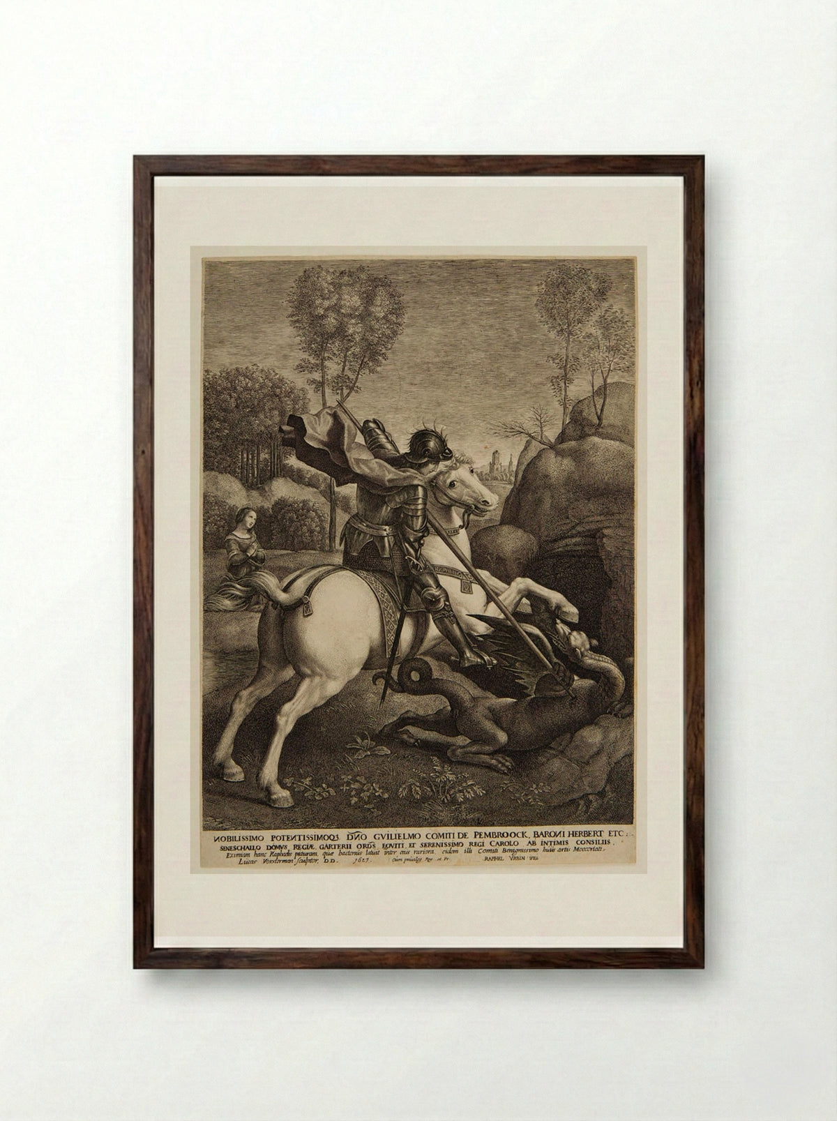 Saint George and the Dragon - Lucas Vorsterman I - Framed Print Dark Wood