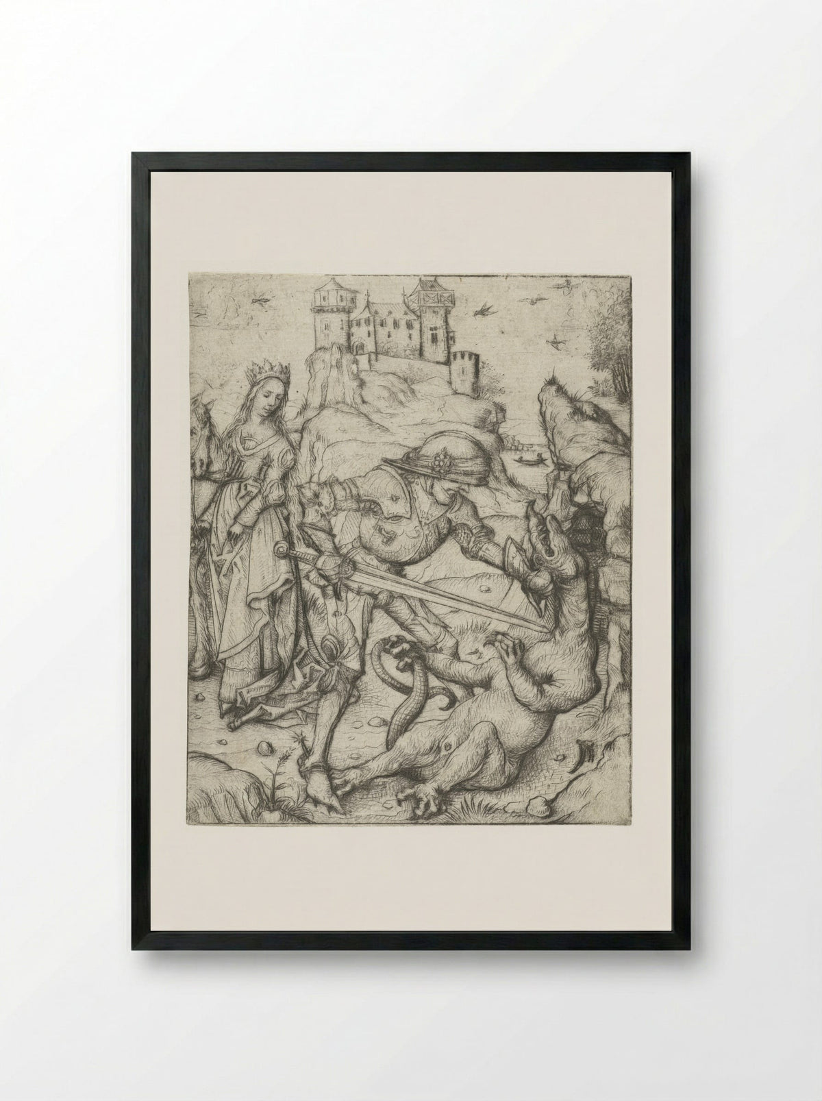 Saint George on Foot - Master of the Amsterdam Cabinet - Framed Print Black