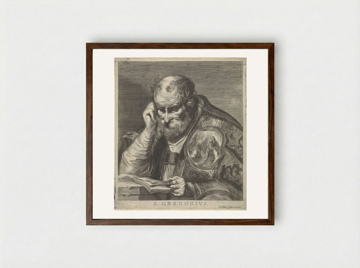 Saint Gregory Reading - Theodorus van Kessel - Framed Print Dark Wood