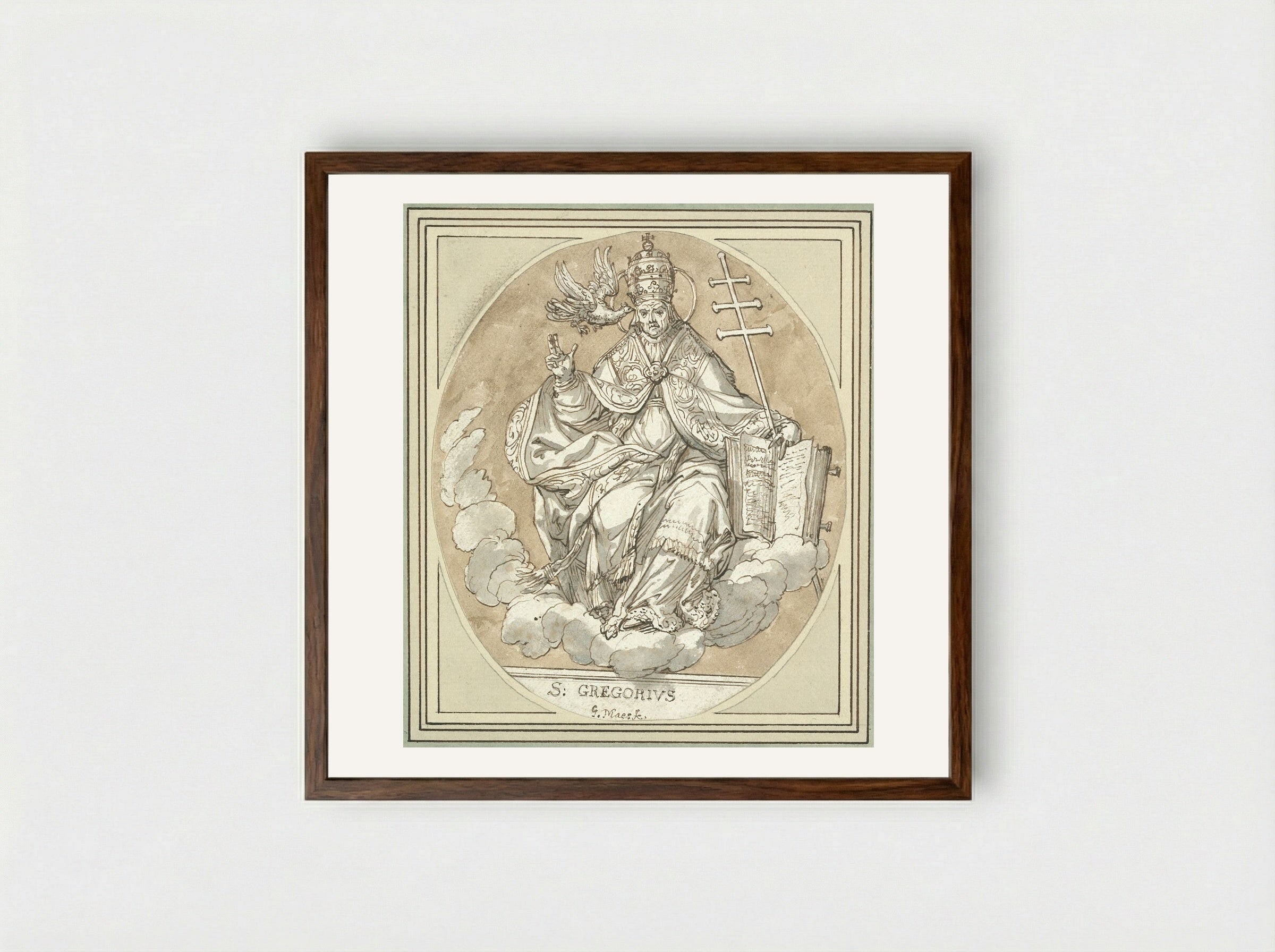 Saint Gregory - Godfried Maes - Framed Print Dark Wood