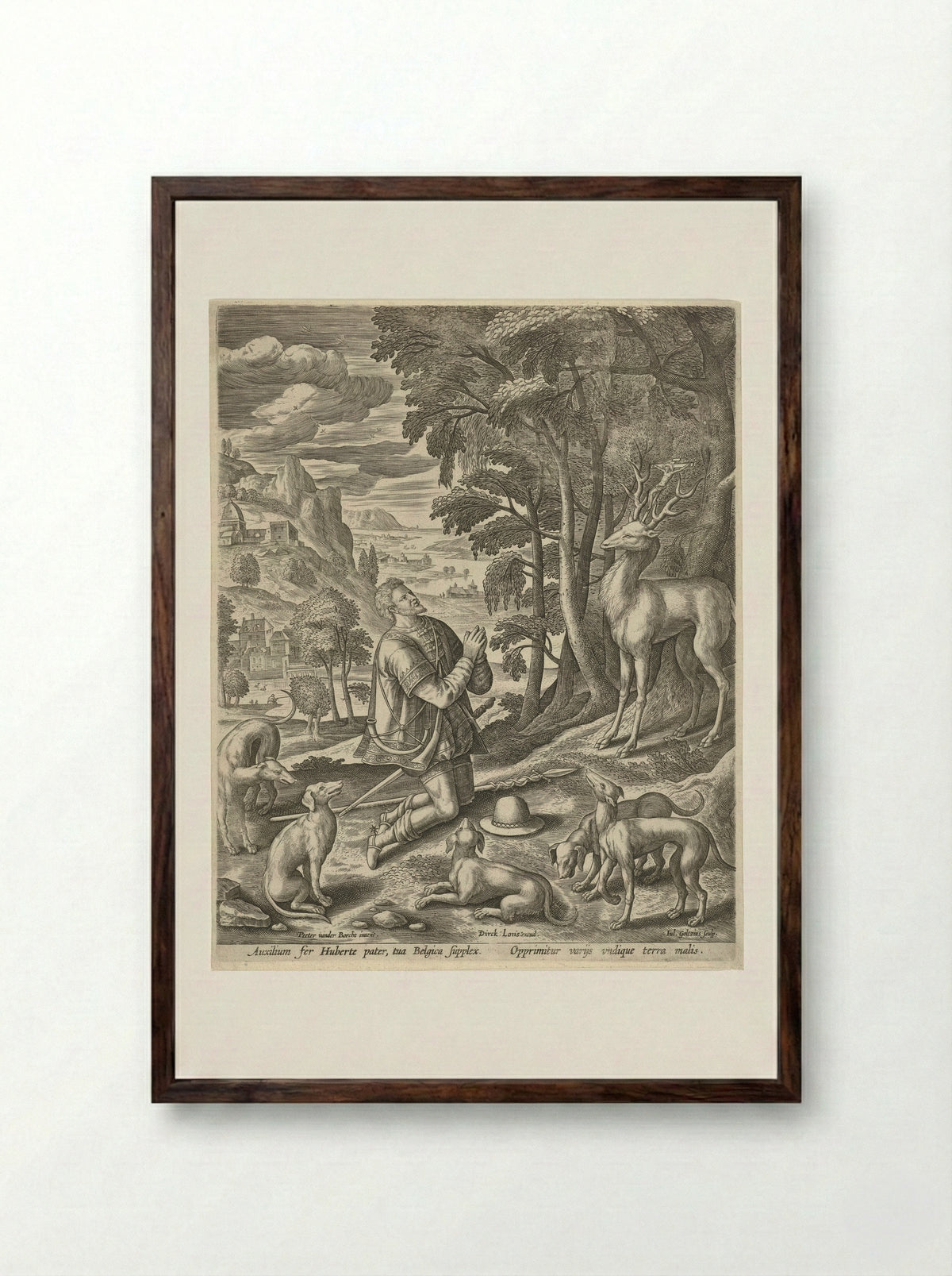 Saint Hubert - Hendrick Goltzius - Framed Print Dark Wood