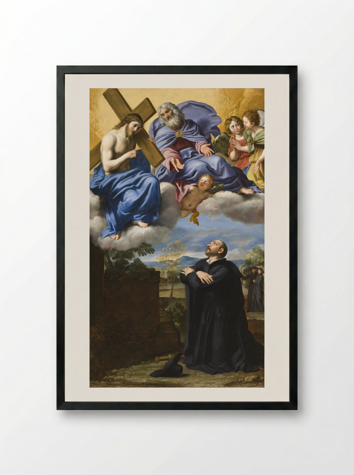 Saint Ignatius of Loyola's Vision of Christ and God the Father at La Storta - Domenichino - Framed Print Black
