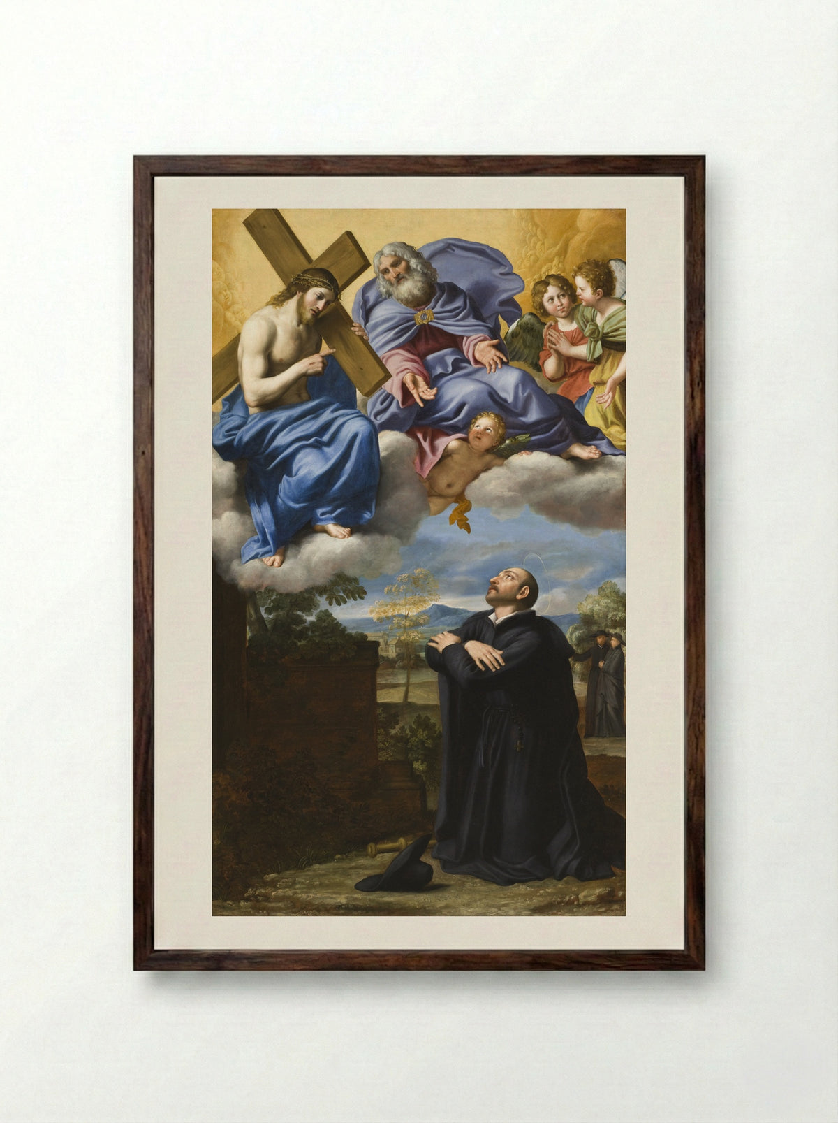 Saint Ignatius of Loyola's Vision of Christ and God the Father at La Storta - Domenichino - Framed Print Dark Wood