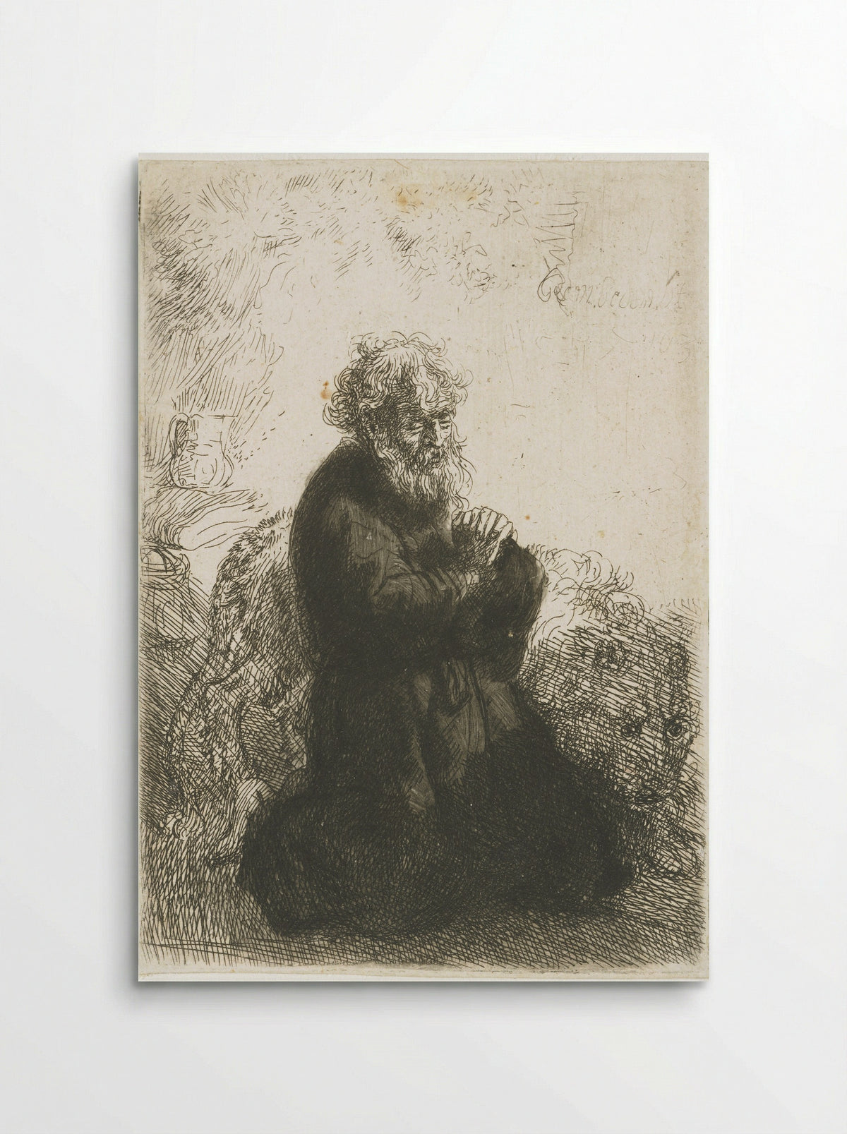 Saint Jerome Kneeling in Prayer, Looking Down - Rembrandt van Rijn - Poster