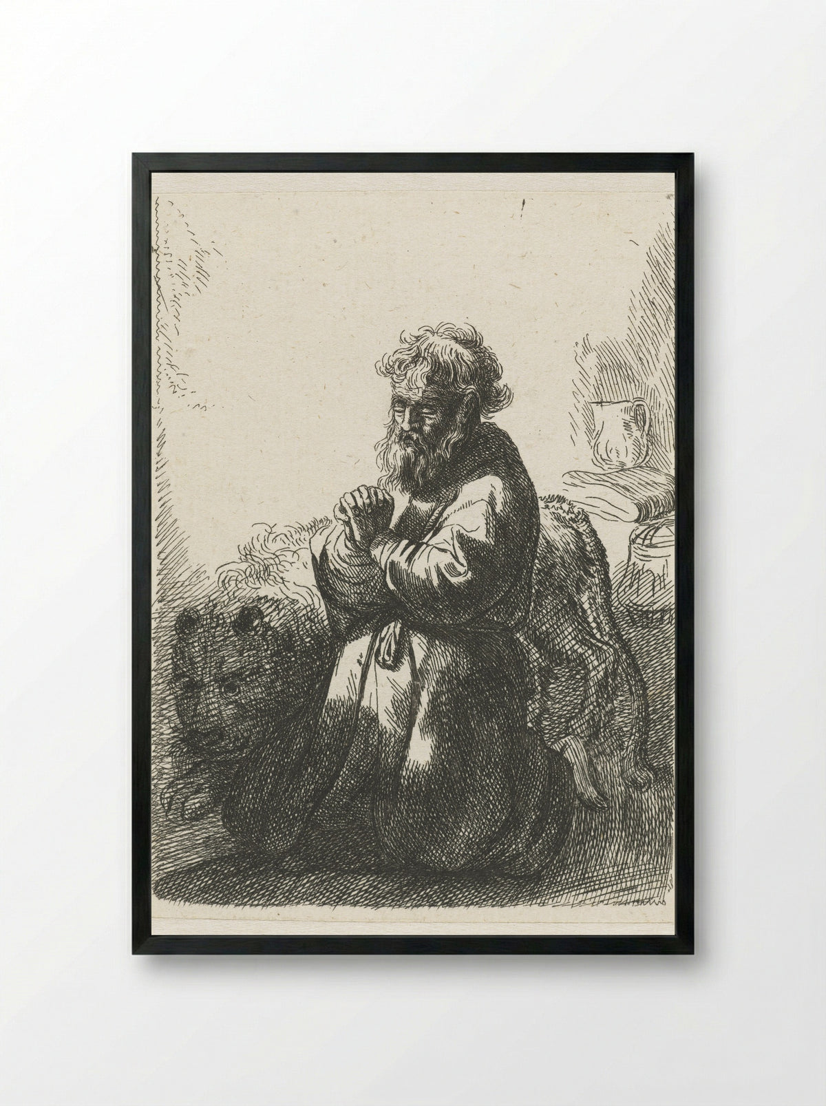 Saint Jerome Kneeling in Prayer - Willem van der Vliet - Framed Print Black