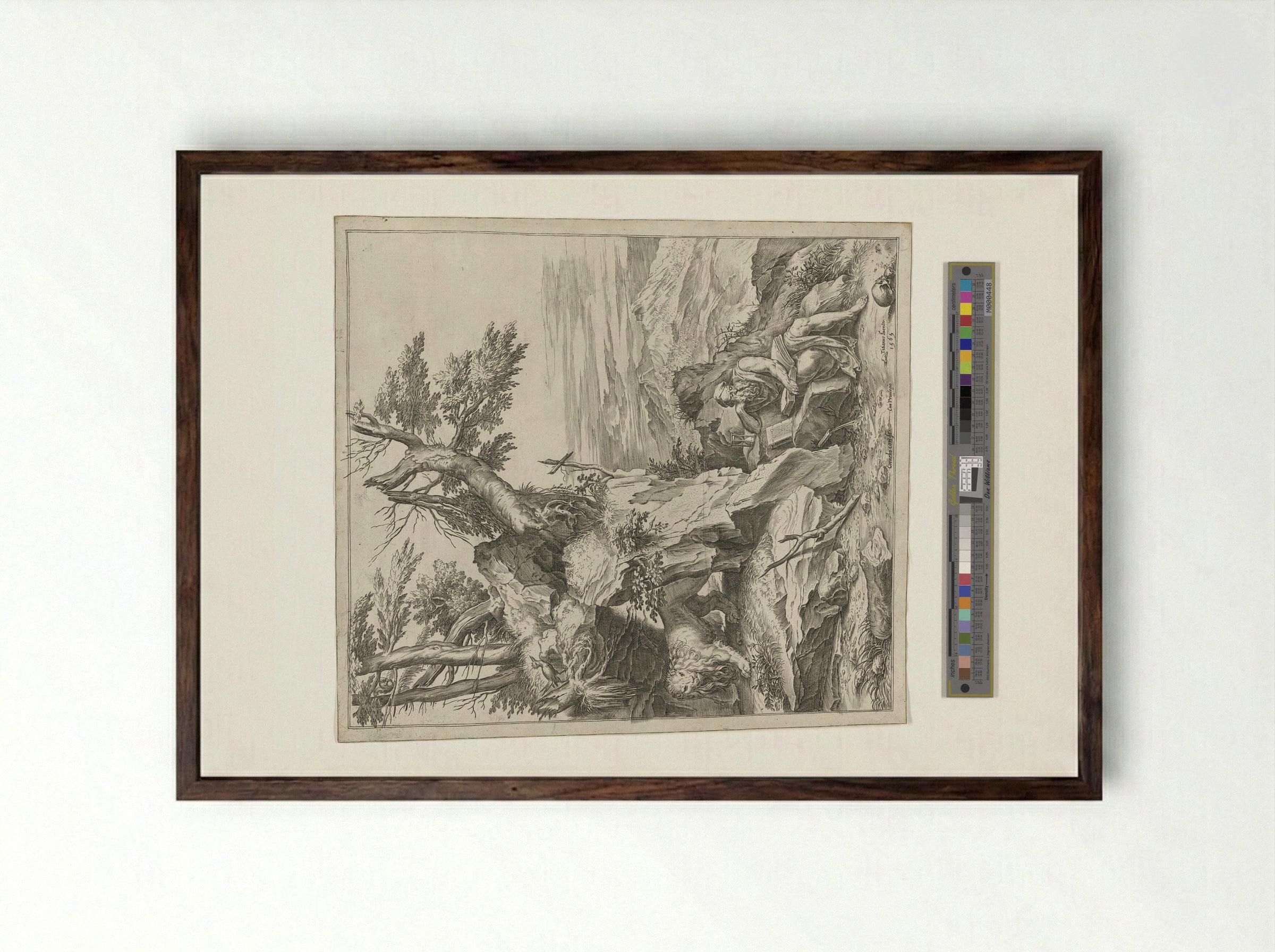 Saint Jerome Reading in the Desert - Cornelis Cort - Framed Print Dark Wood