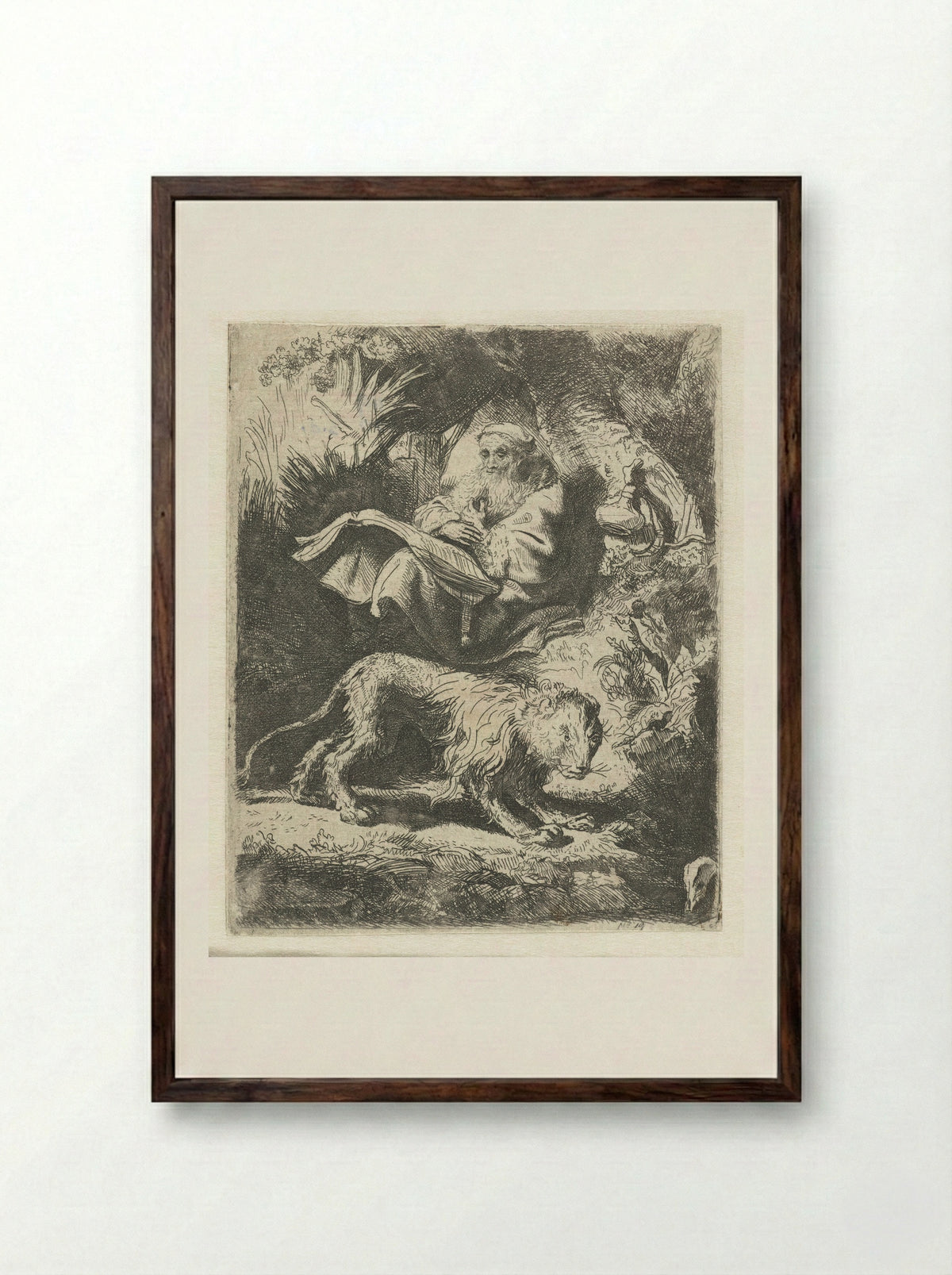 Saint Jerome Reading in the Wilderness - Joseph-Alexandre Le Campion - Framed Print Dark Wood