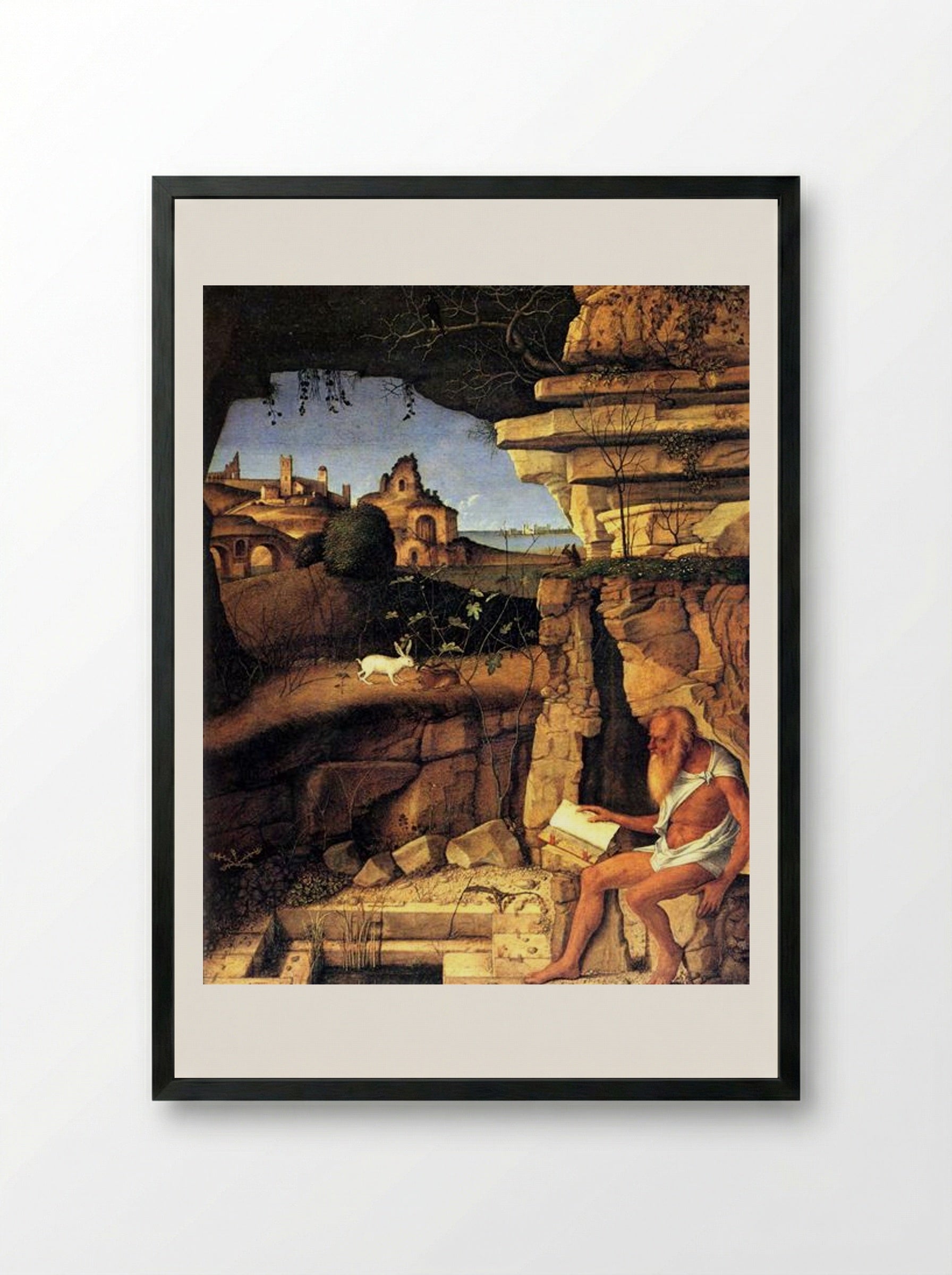 Saint Jerome Reading - Giovanni Bellini - Framed Print Black