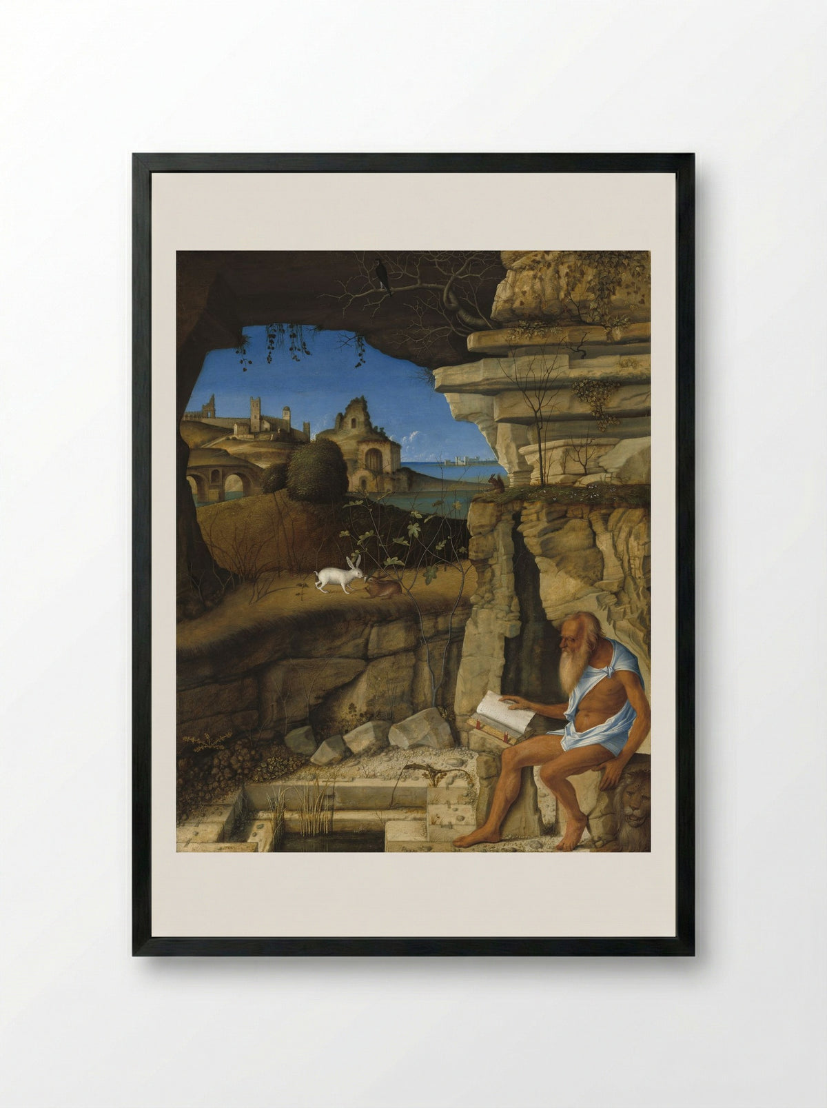 Saint Jerome Reading - Giovanni Bellini - Framed Print Black