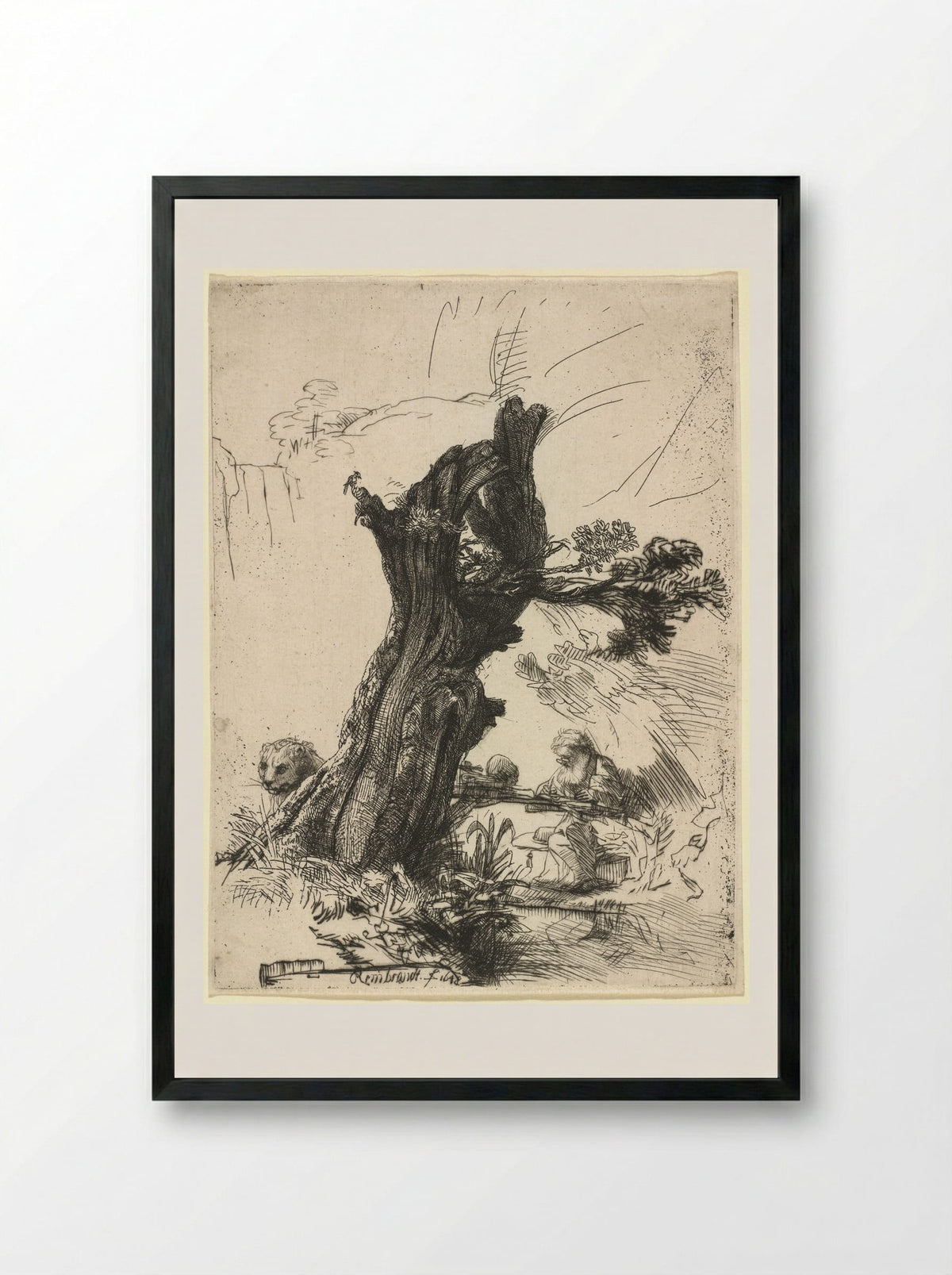 Saint Jerome beside a Pollard Willow - Rembrandt Harmensz. van Rijn - Framed Print Black