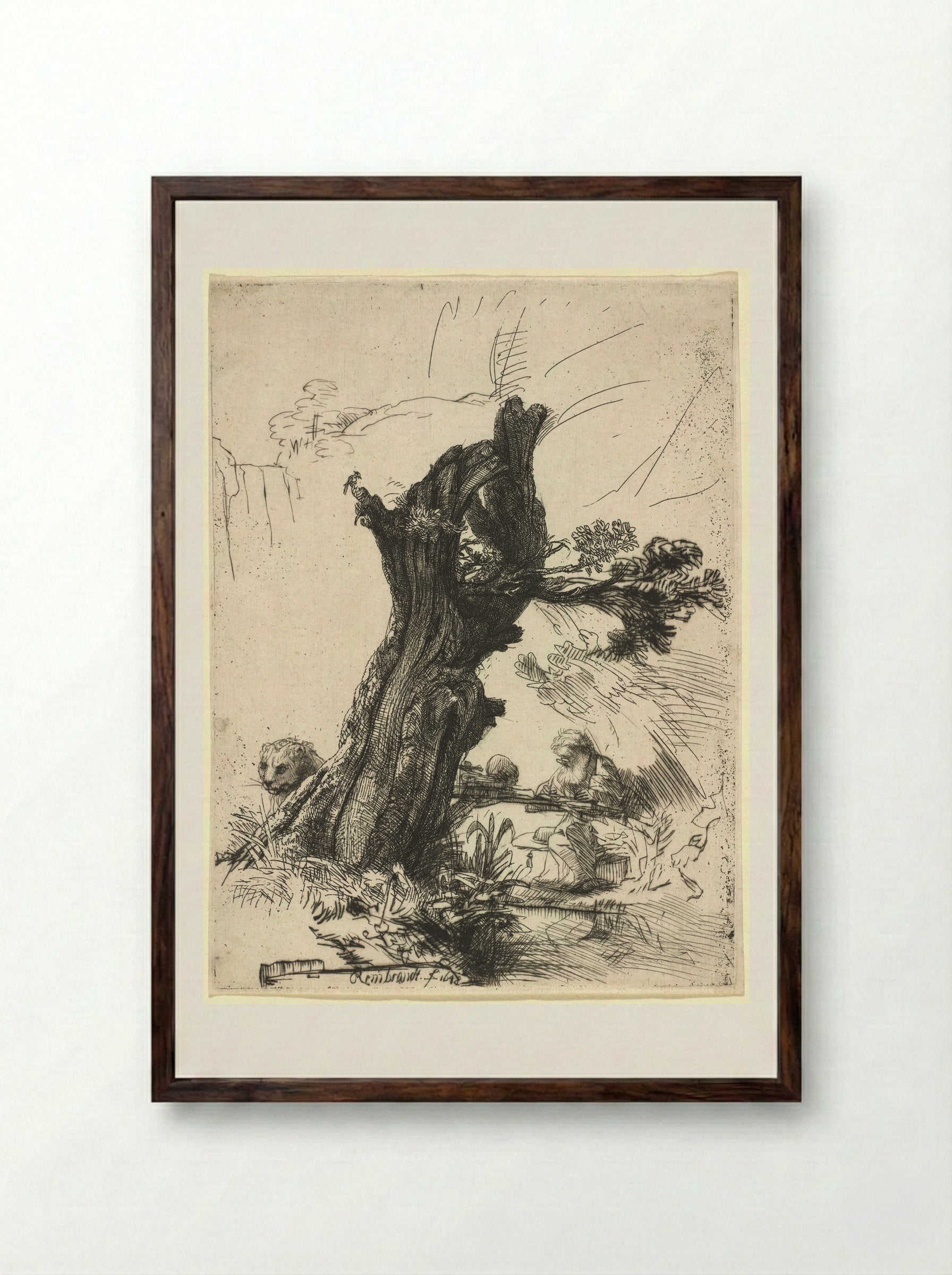 Saint Jerome beside a Pollard Willow - Rembrandt Harmensz. van Rijn - Framed Print Dark Wood