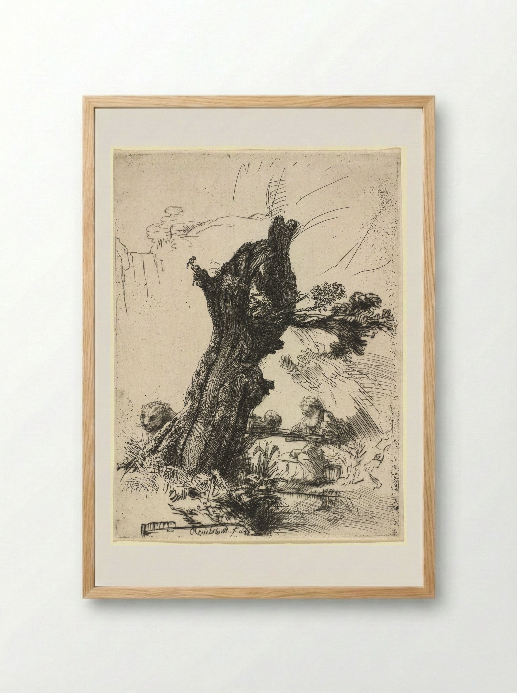 Saint Jerome beside a Pollard Willow - Rembrandt Harmensz. van Rijn - Framed Print Wood