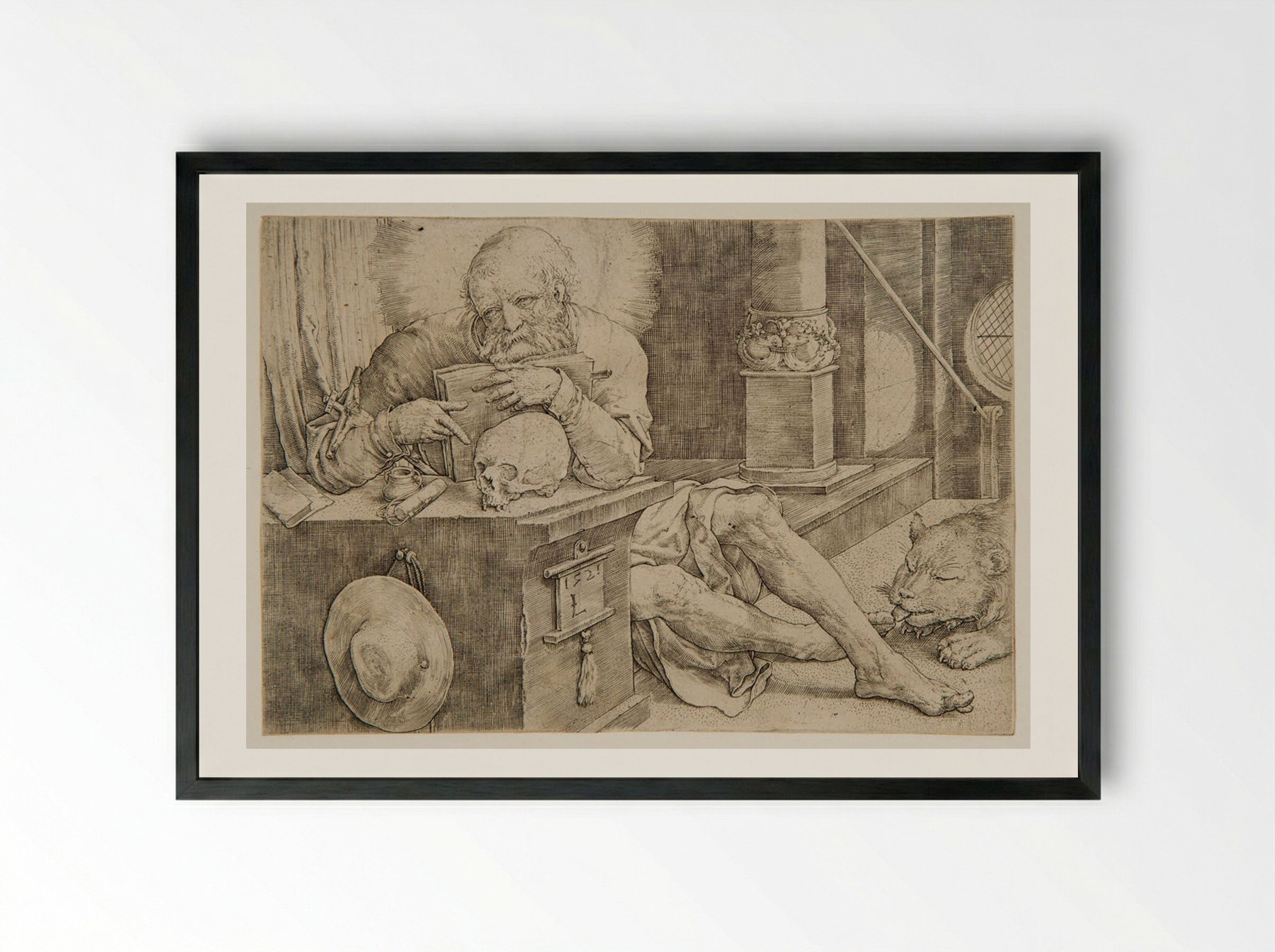 Saint Jerome in His Chamber - Lucas van Leyden - Framed Print Black