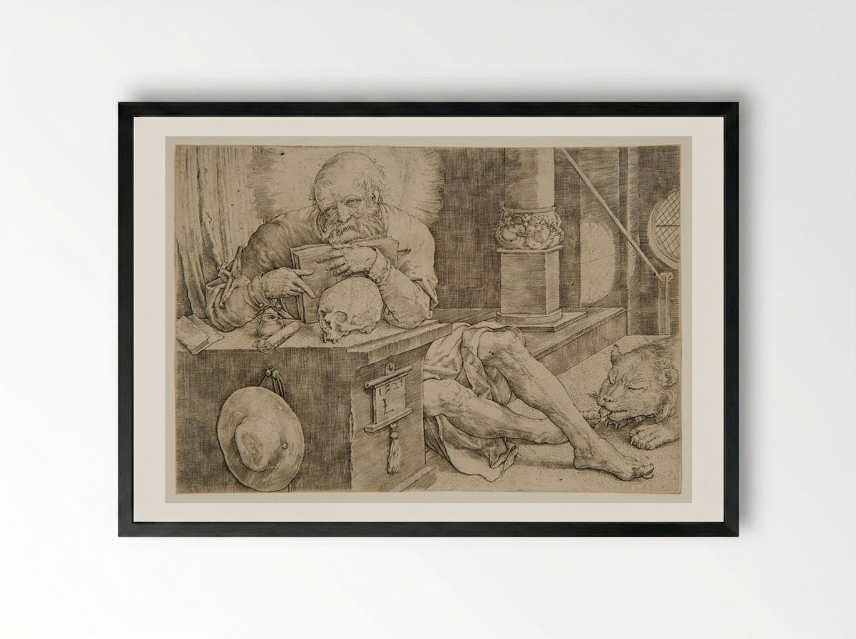 Saint Jerome in His Chamber - Lucas van Leyden - Framed Print Black