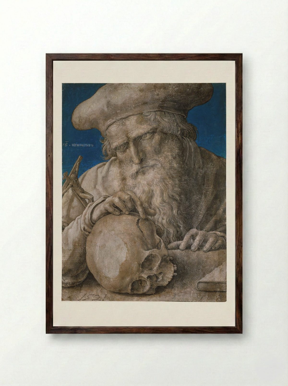 Saint Jerome in His Study - Lucas van Leyden - Framed Print Dark Wood