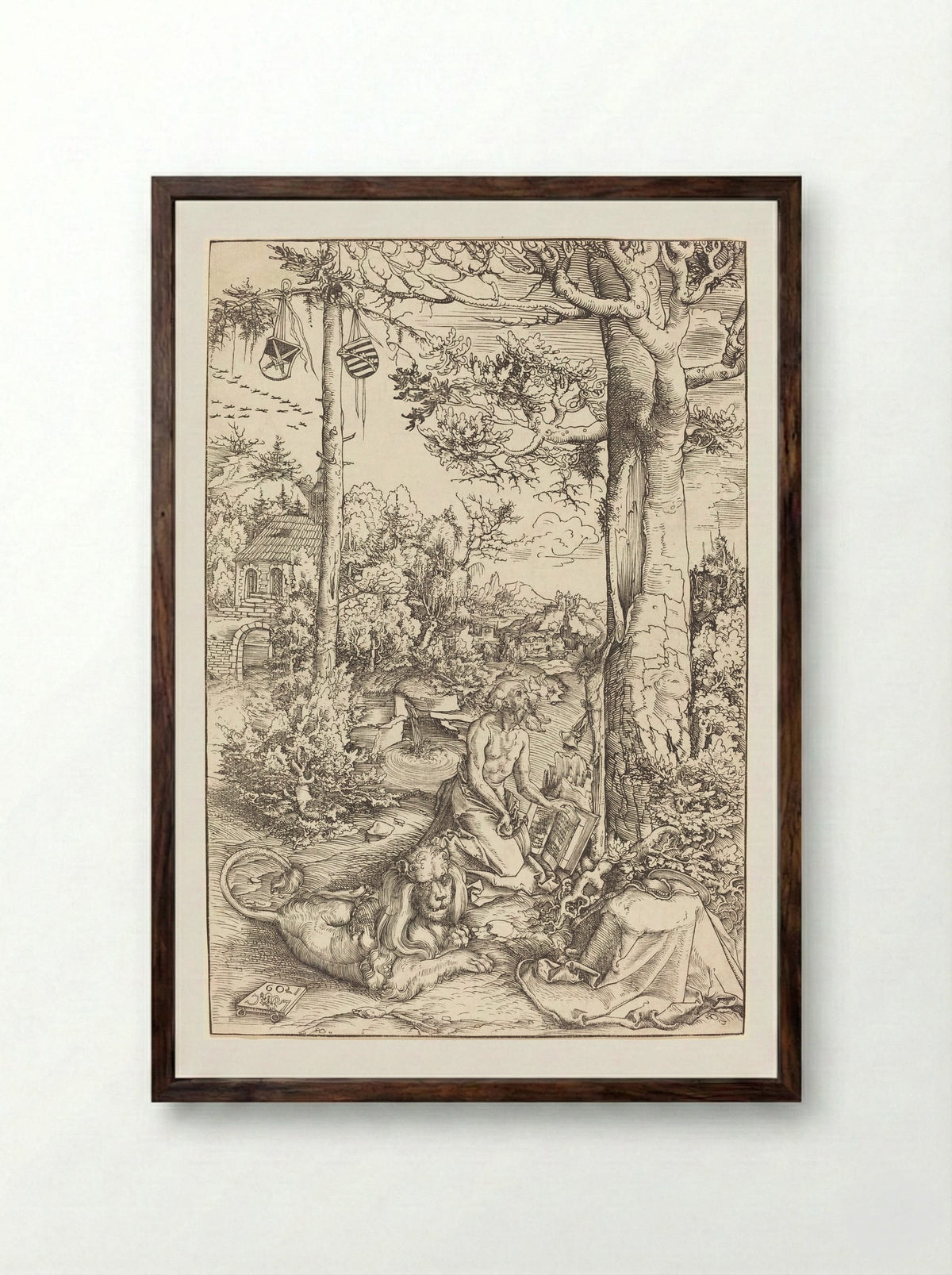 Saint Jerome in Penitence - Lucas Cranach the Elder - Framed Print Dark Wood
