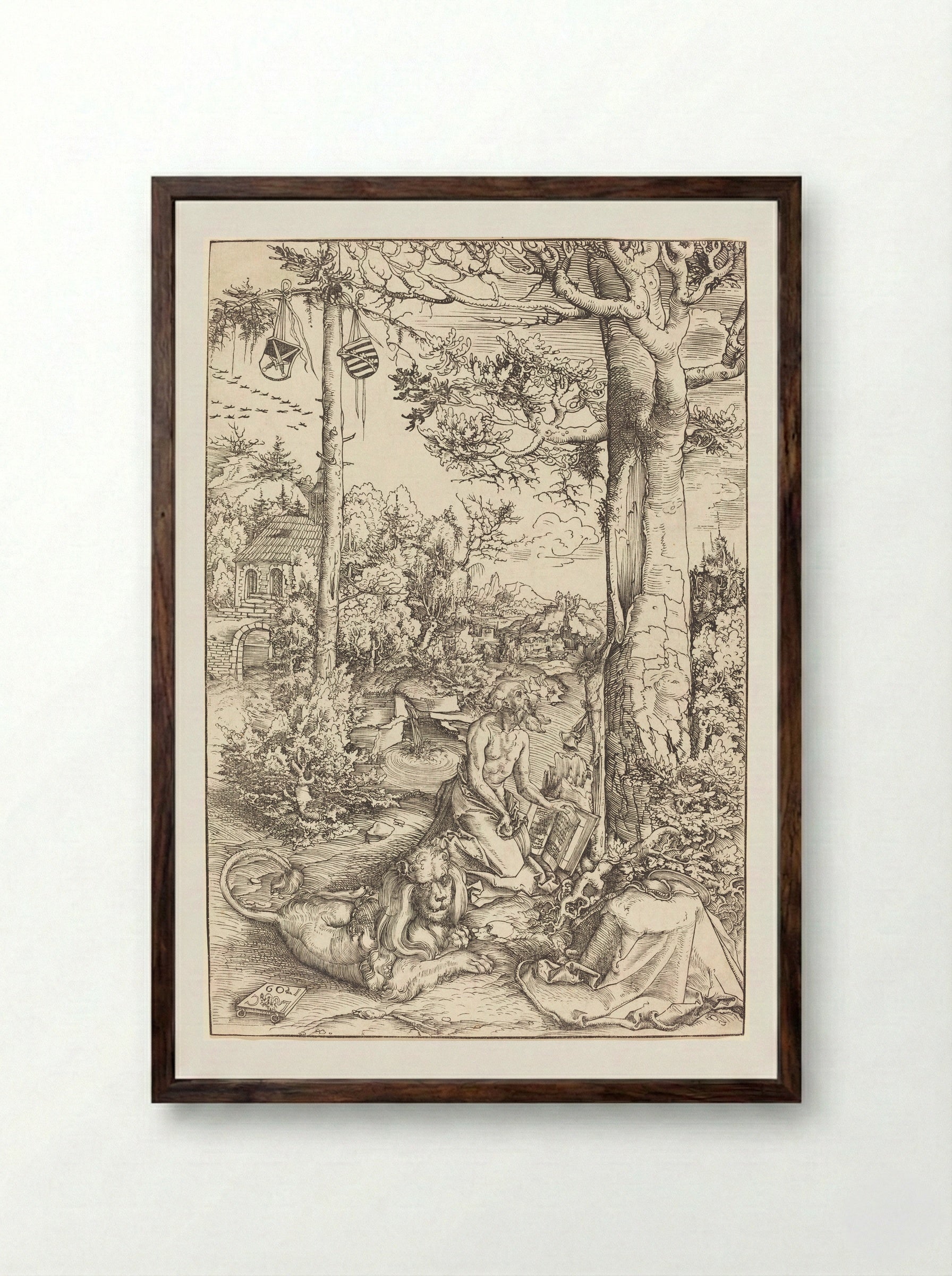 Saint Jerome in Penitence - Lucas Cranach the Elder - Framed Print Dark Wood