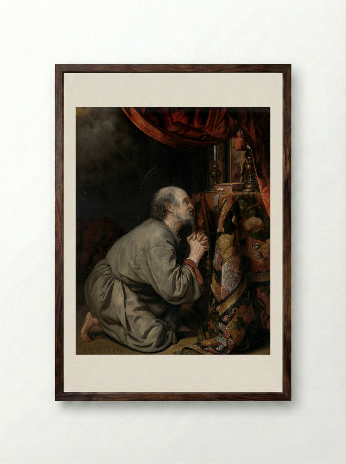 Saint Jerome in Prayer - Matthijs Naiveu - Framed Print Dark Wood
