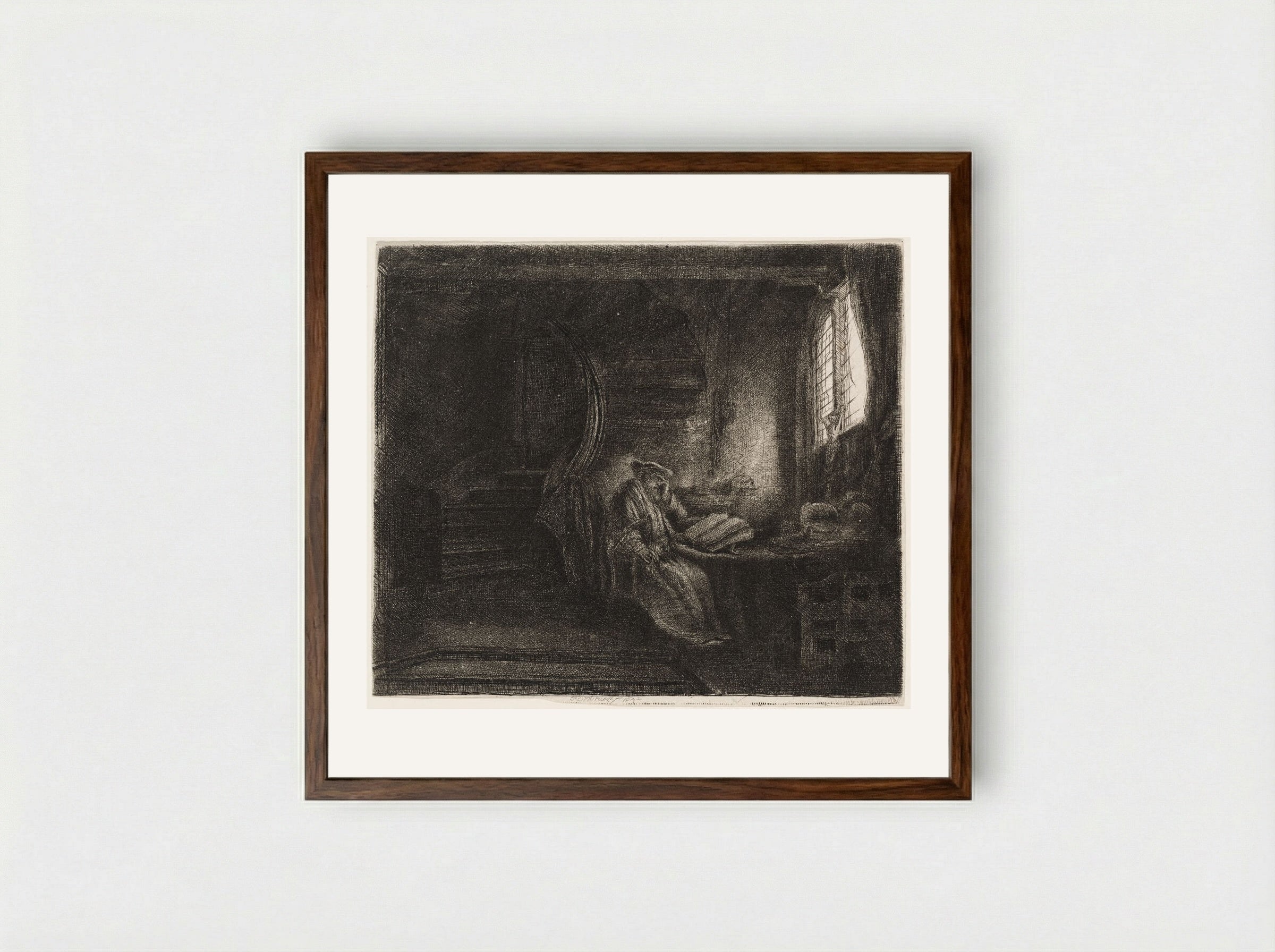 Saint Jerome in a Dark Chamber - Rembrandt Harmensz. van Rijn - Framed Print Dark Wood