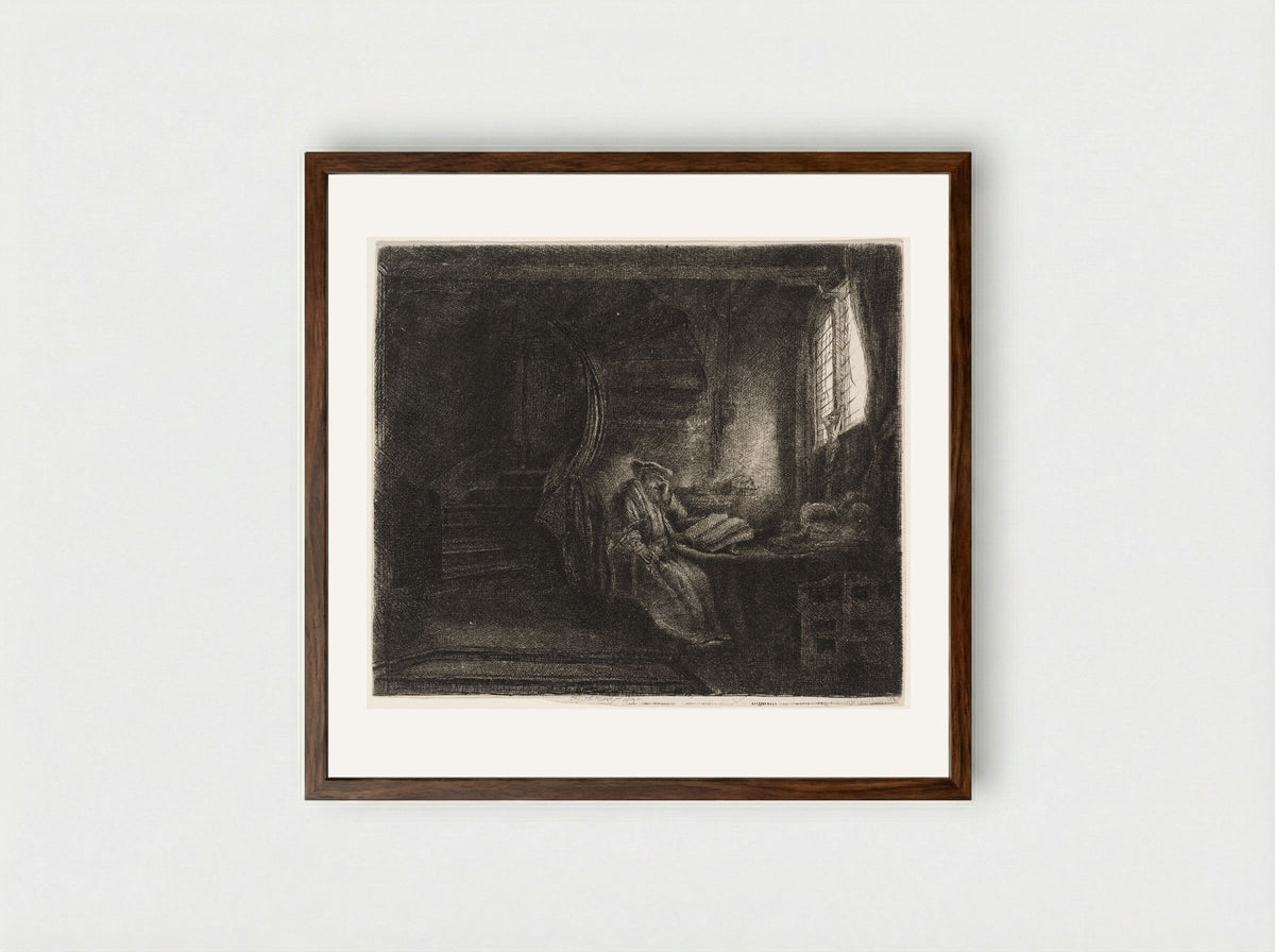 Saint Jerome in a Dark Chamber - Rembrandt Harmensz. van Rijn - Framed Print Dark Wood