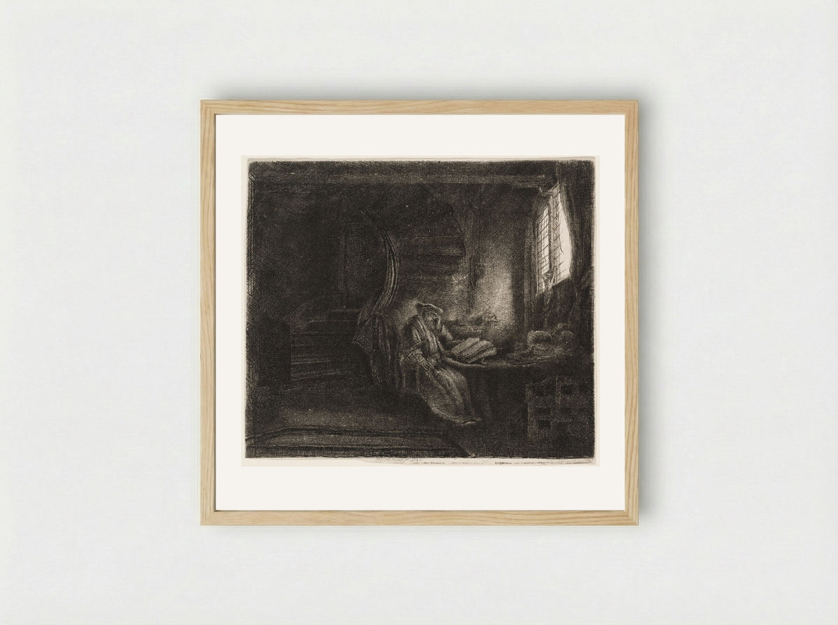 Saint Jerome in a Dark Chamber - Rembrandt Harmensz. van Rijn - Framed Print Wood