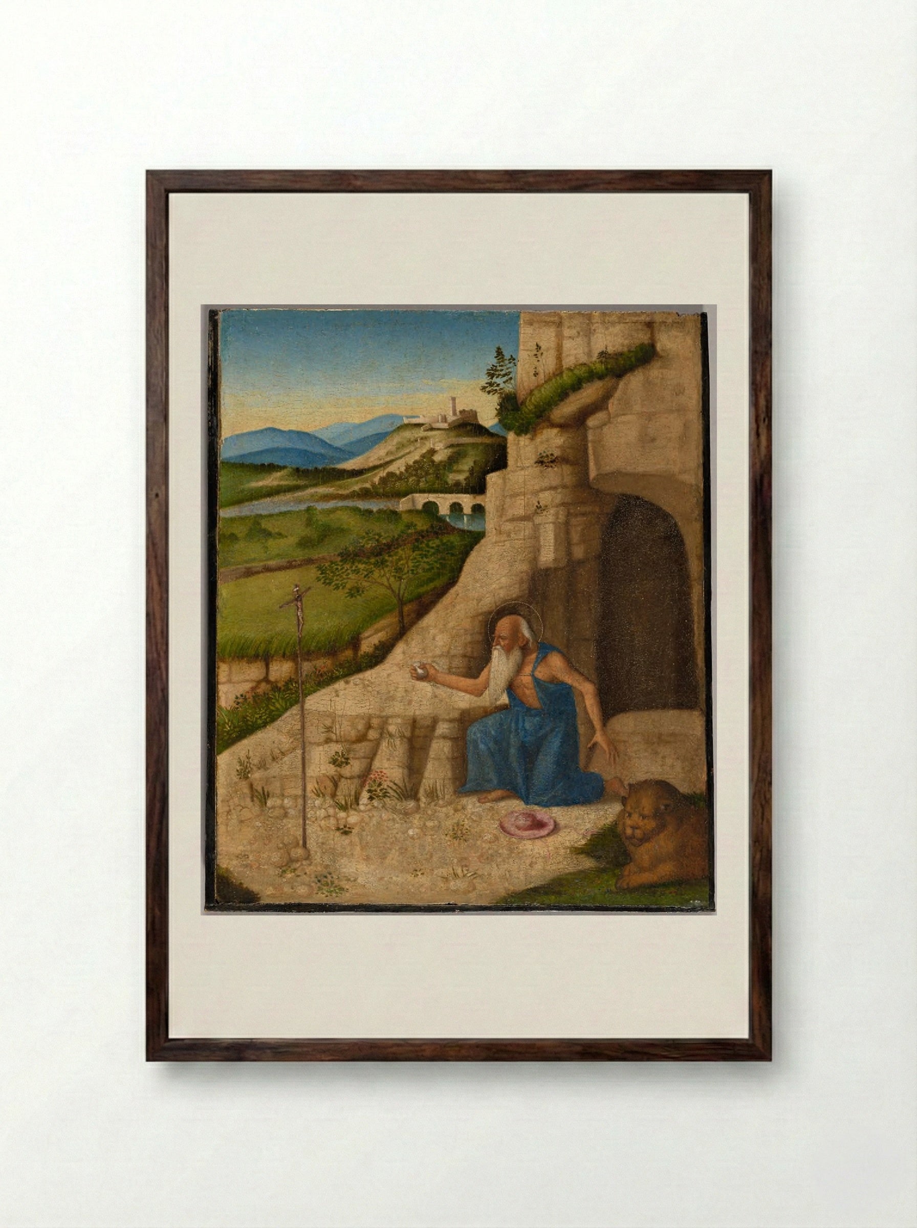 Saint Jerome in a Landscape - Vincenzo di Biagio Catena - Framed Print Dark Wood