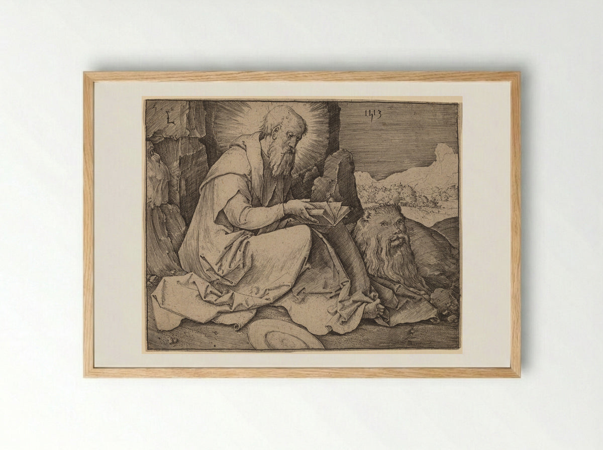 Saint Jerome in a Landscape - Lucas van Leyden - Framed Print Wood