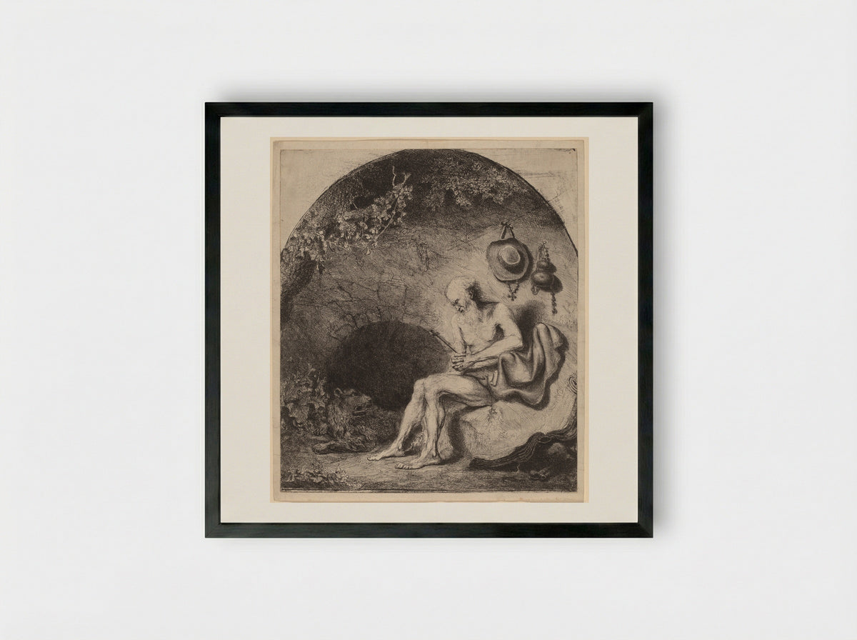 Saint Jerome in the Cave - Ferdinand Bol - Framed Print Black