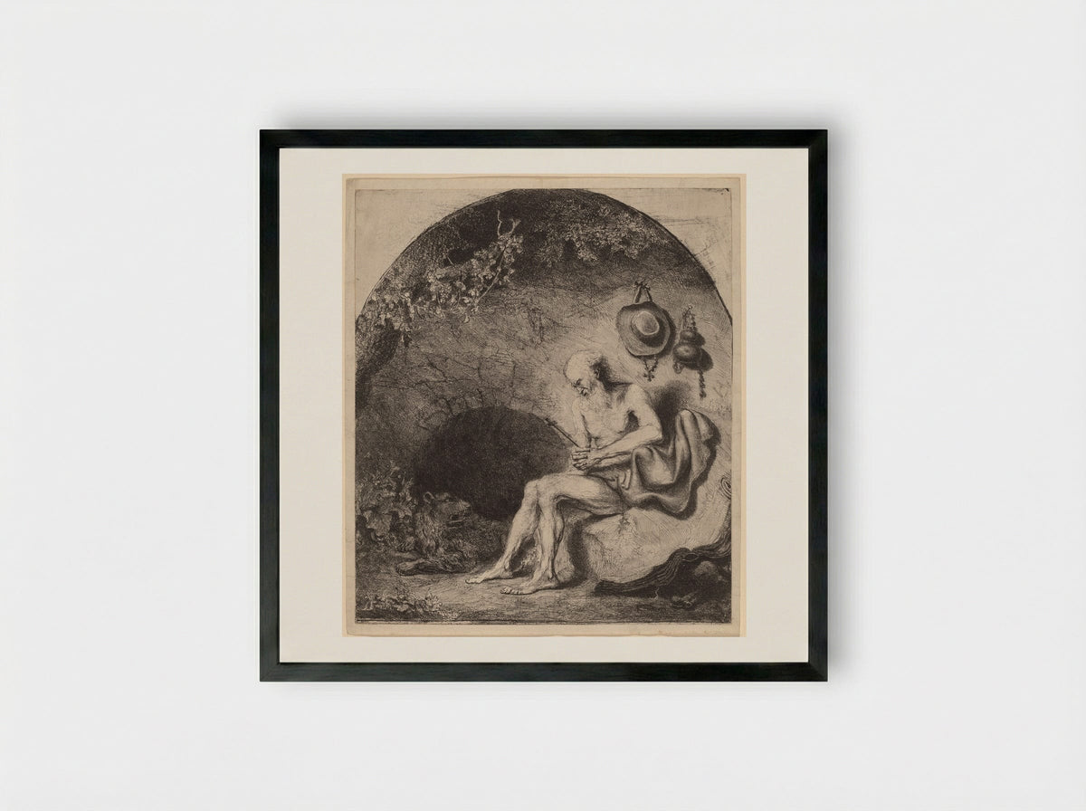 Saint Jerome in the Cave - Ferdinand Bol - Framed Print Black