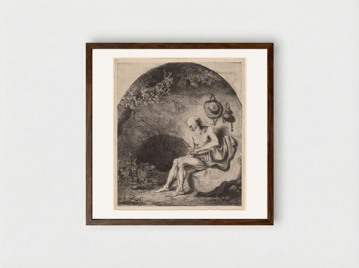 Saint Jerome in the Cave - Ferdinand Bol - Framed Print Dark Wood