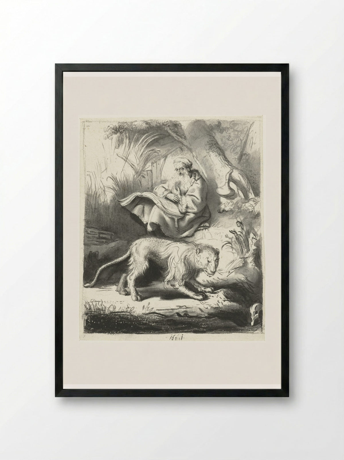 Saint Jerome in the Wilderness - Moses ter Borch - Framed Print Black