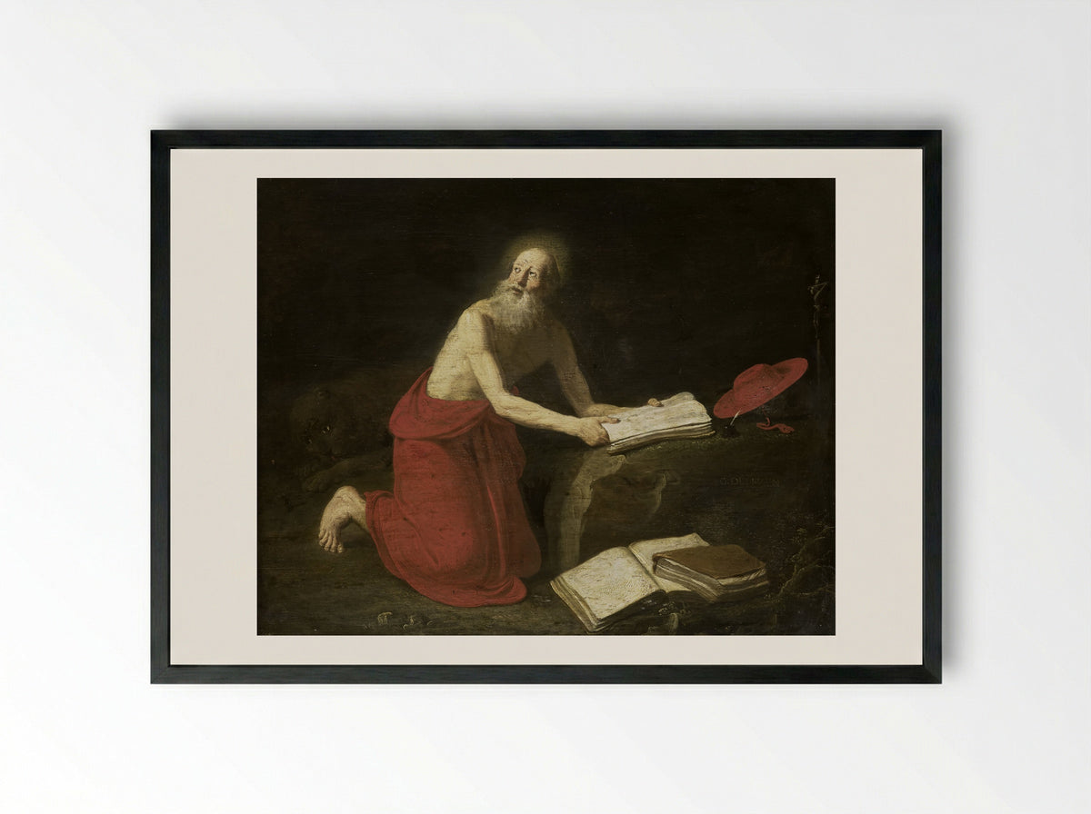 Saint Jerome in the Wilderness - Gerrit de Haen - Framed Print Black
