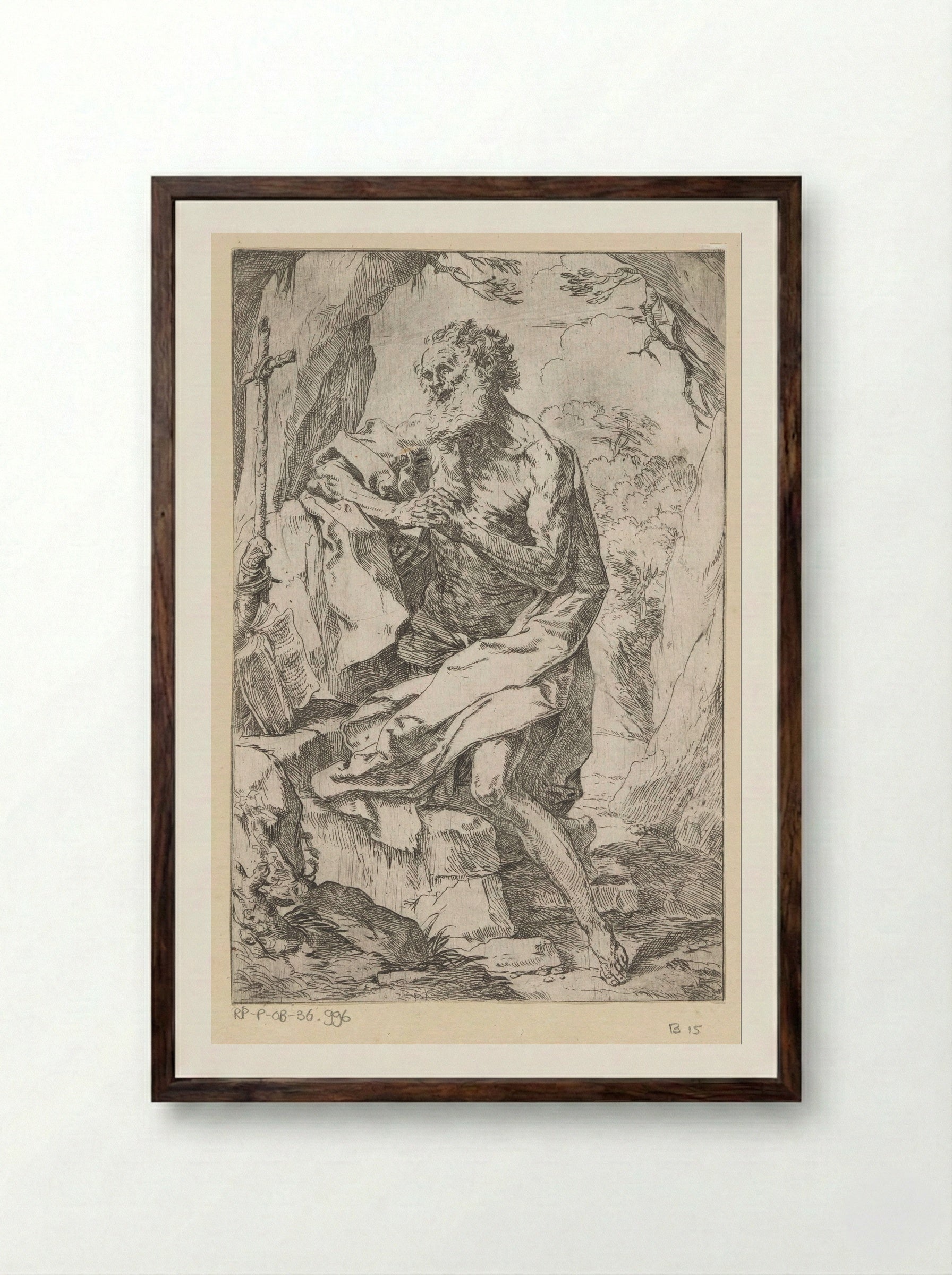 Saint Jerome in the Wilderness - Guido Reni - Framed Print Dark Wood