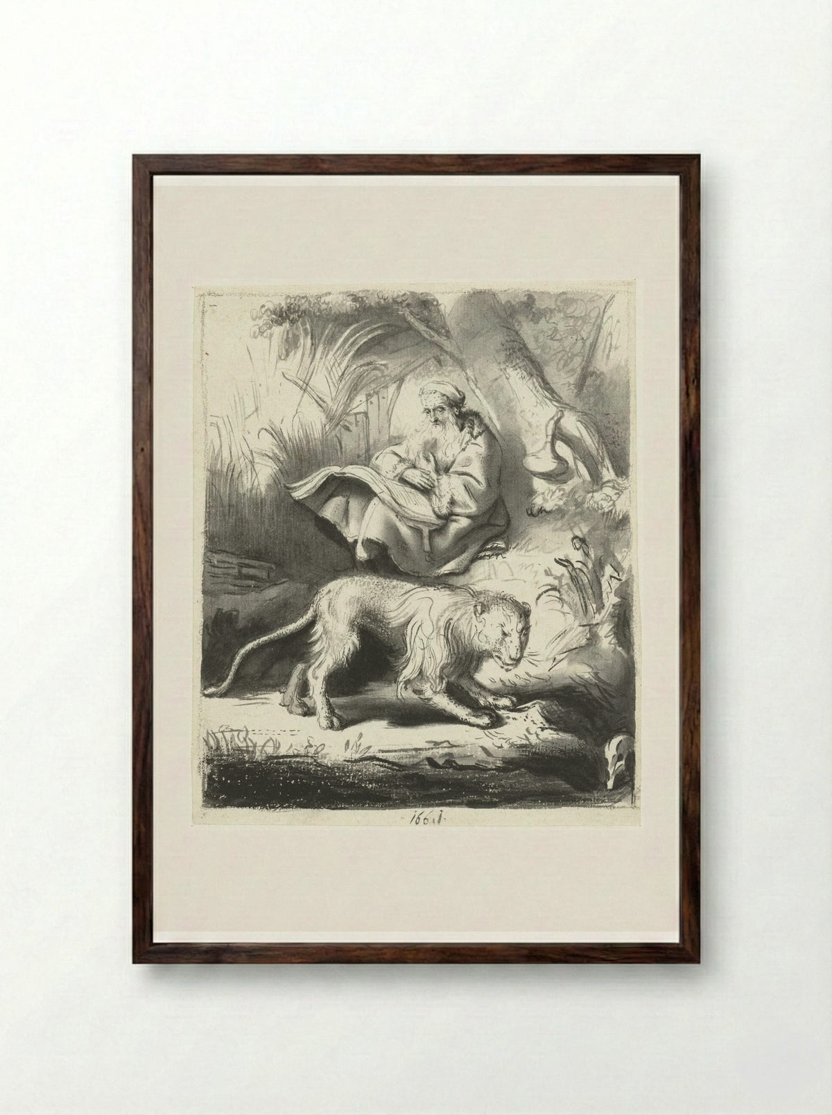 Saint Jerome in the Wilderness - Moses ter Borch - Framed Print Dark Wood