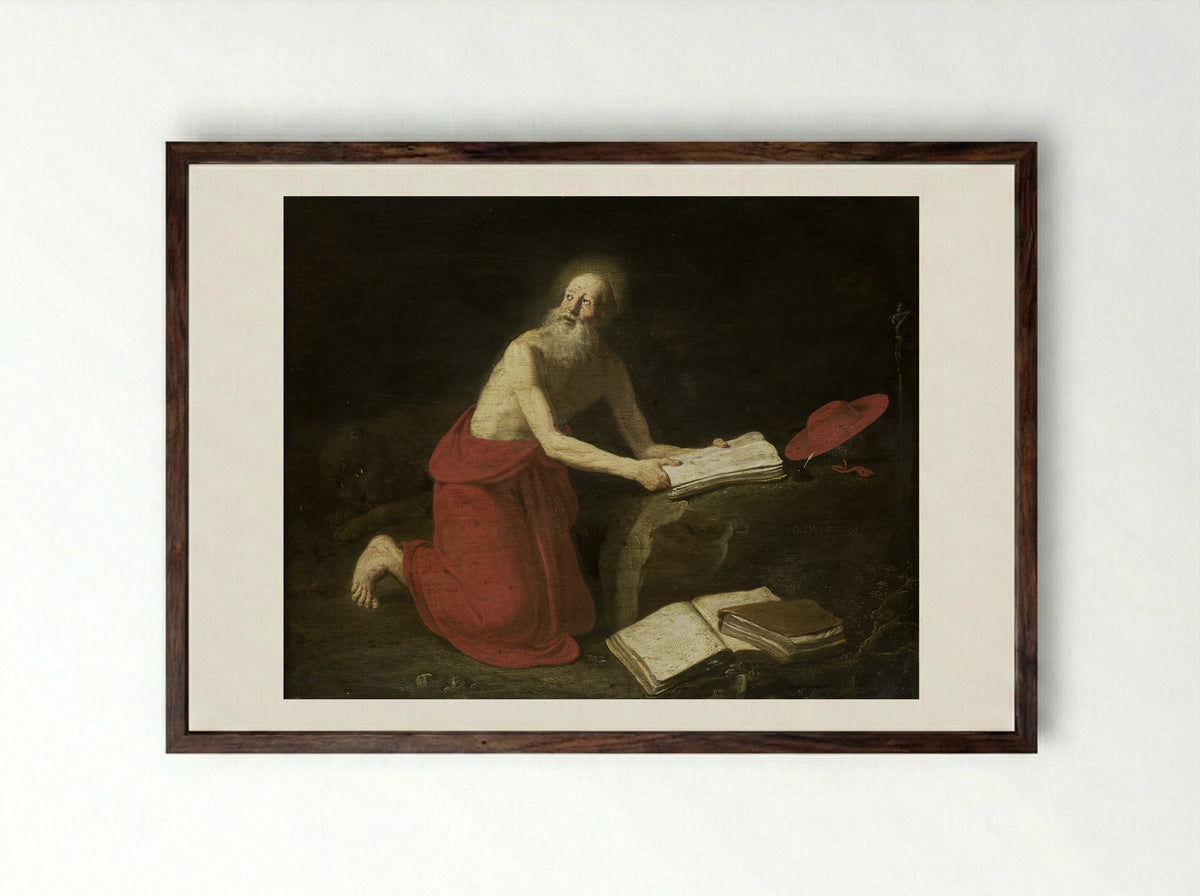 Saint Jerome in the Wilderness - Gerrit de Haen - Framed Print Dark Wood