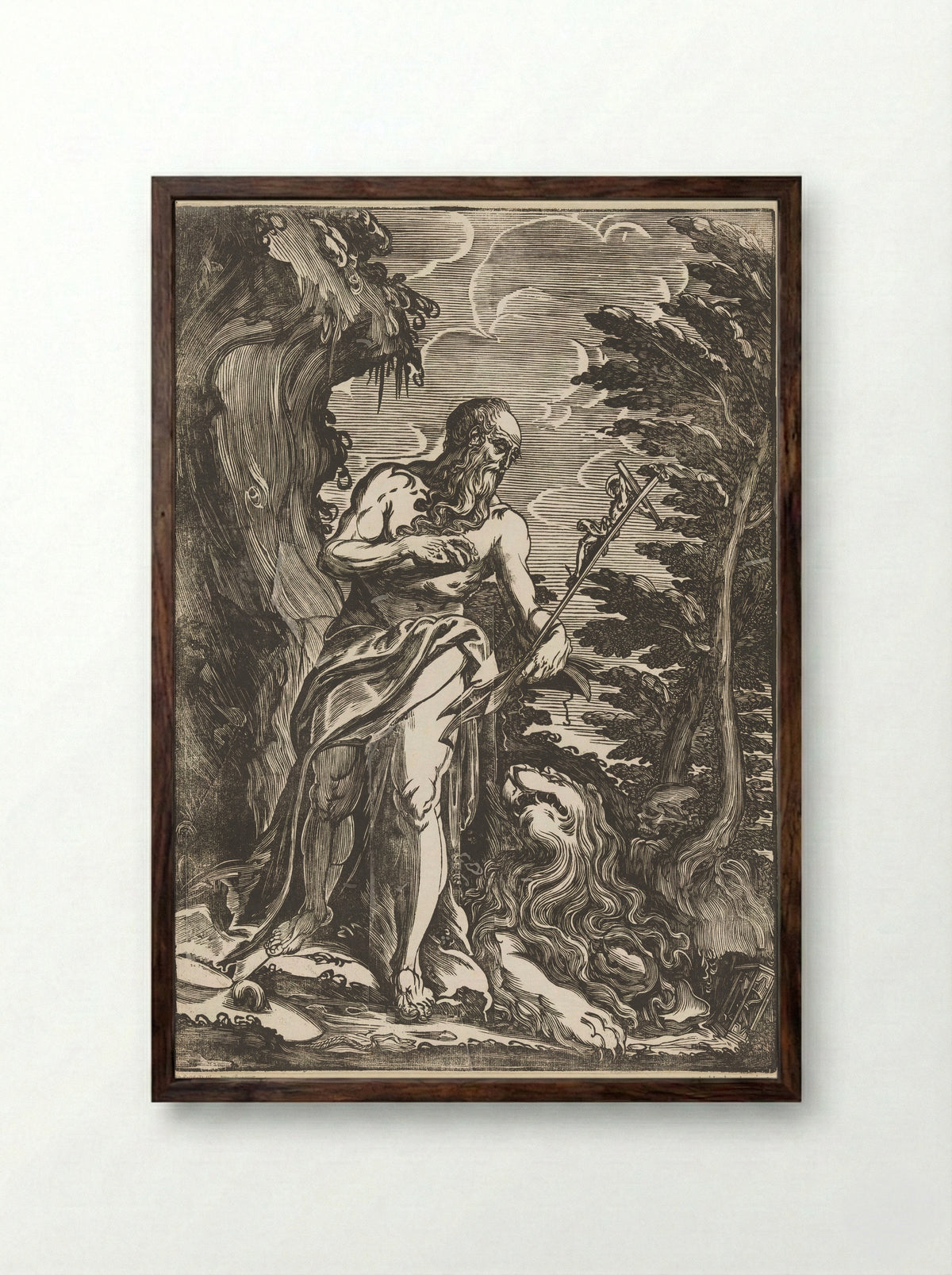 Saint Jerome in the Wilderness - Giuseppe Scolari - Framed Print Dark Wood